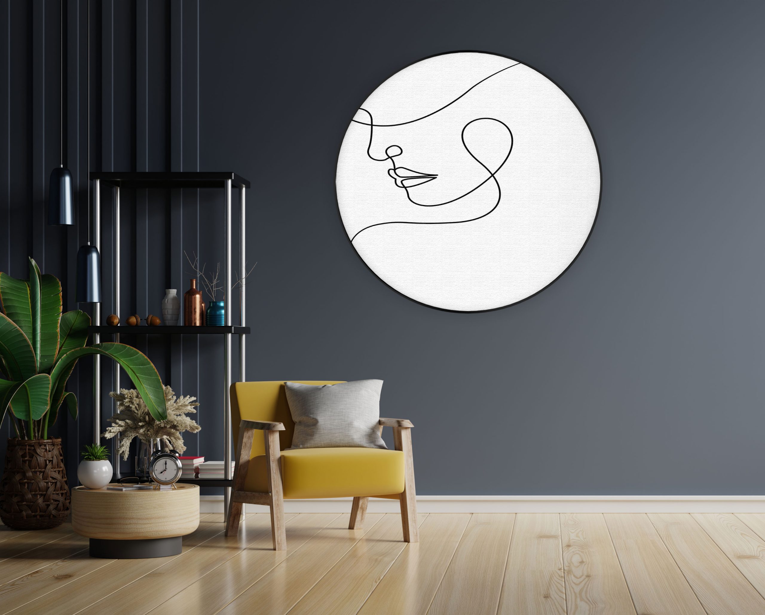 Akoestisch Schilderij Dame Gouden Make up Rond - Muurcirkel Template Vierkant Rond lifestyle 8 1 1 scaled 1