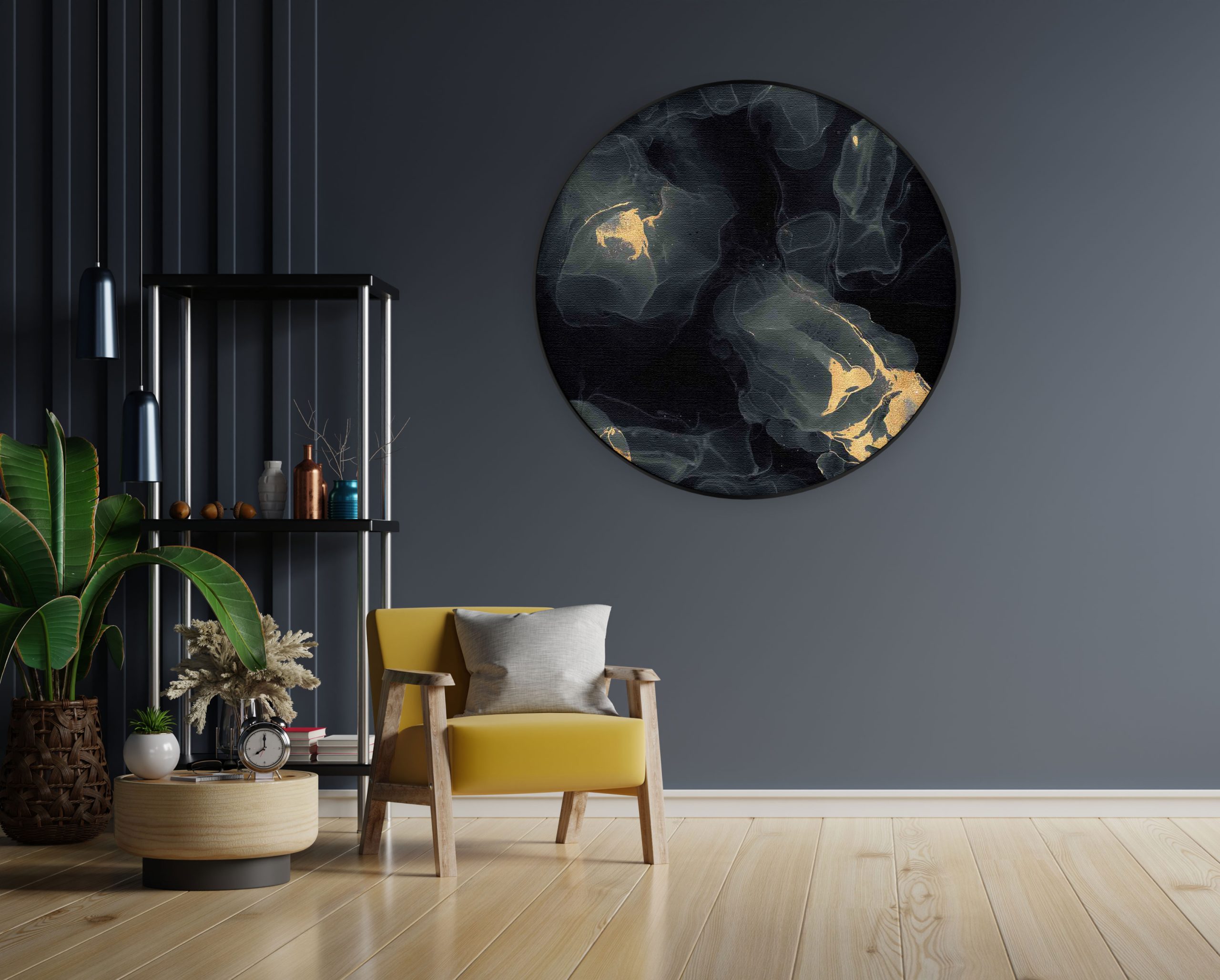 Akoestisch Schilderij Abstract Marmer Look Zwart met Goud 03 Rond - Muurcirkel Template Vierkant Rond marmer 12 1 1 scaled 1