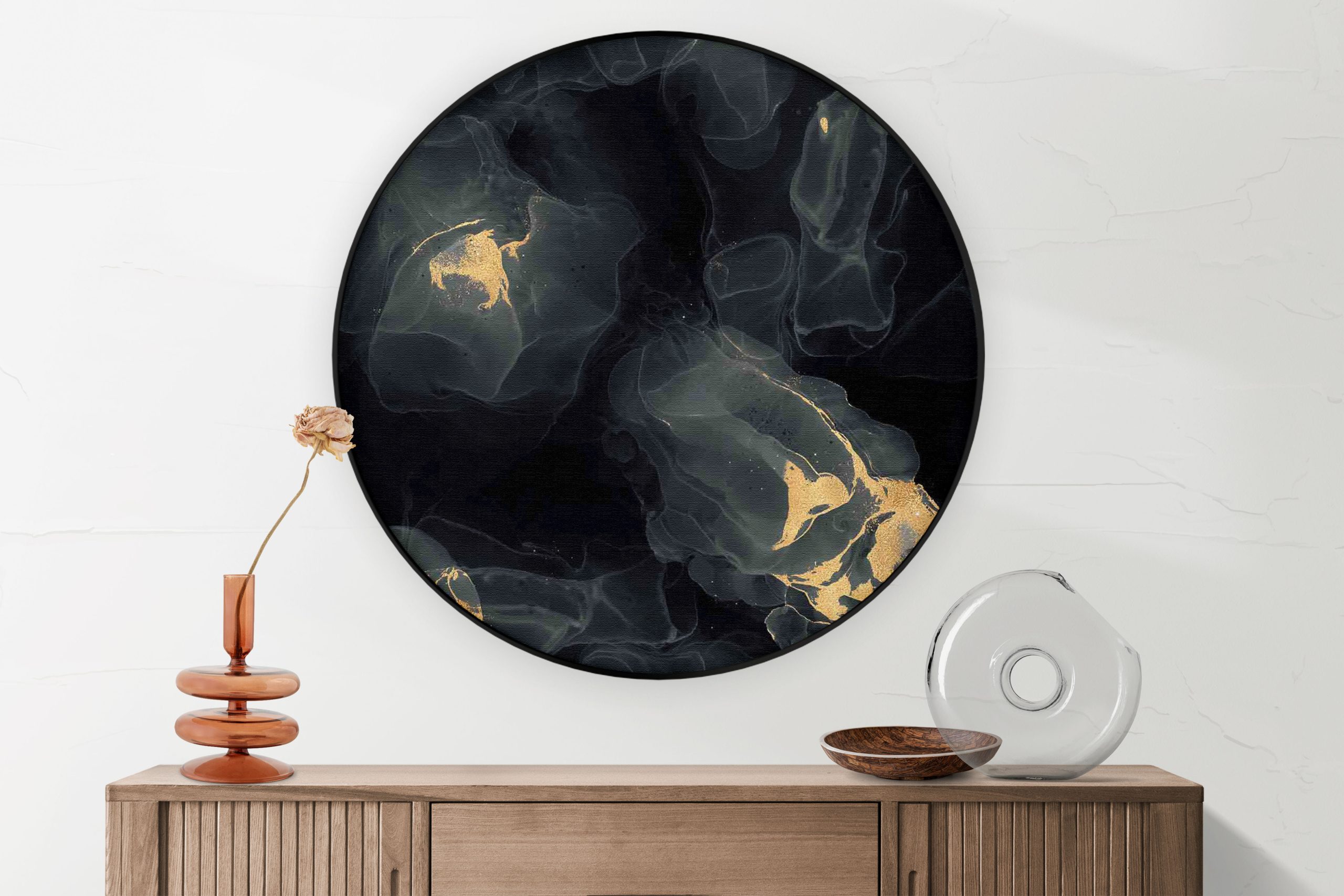Akoestisch Schilderij Abstract Marmer Look Zwart met Goud 03 Rond - Muurcirkel Template Vierkant Rond marmer 12 1 2 scaled 1