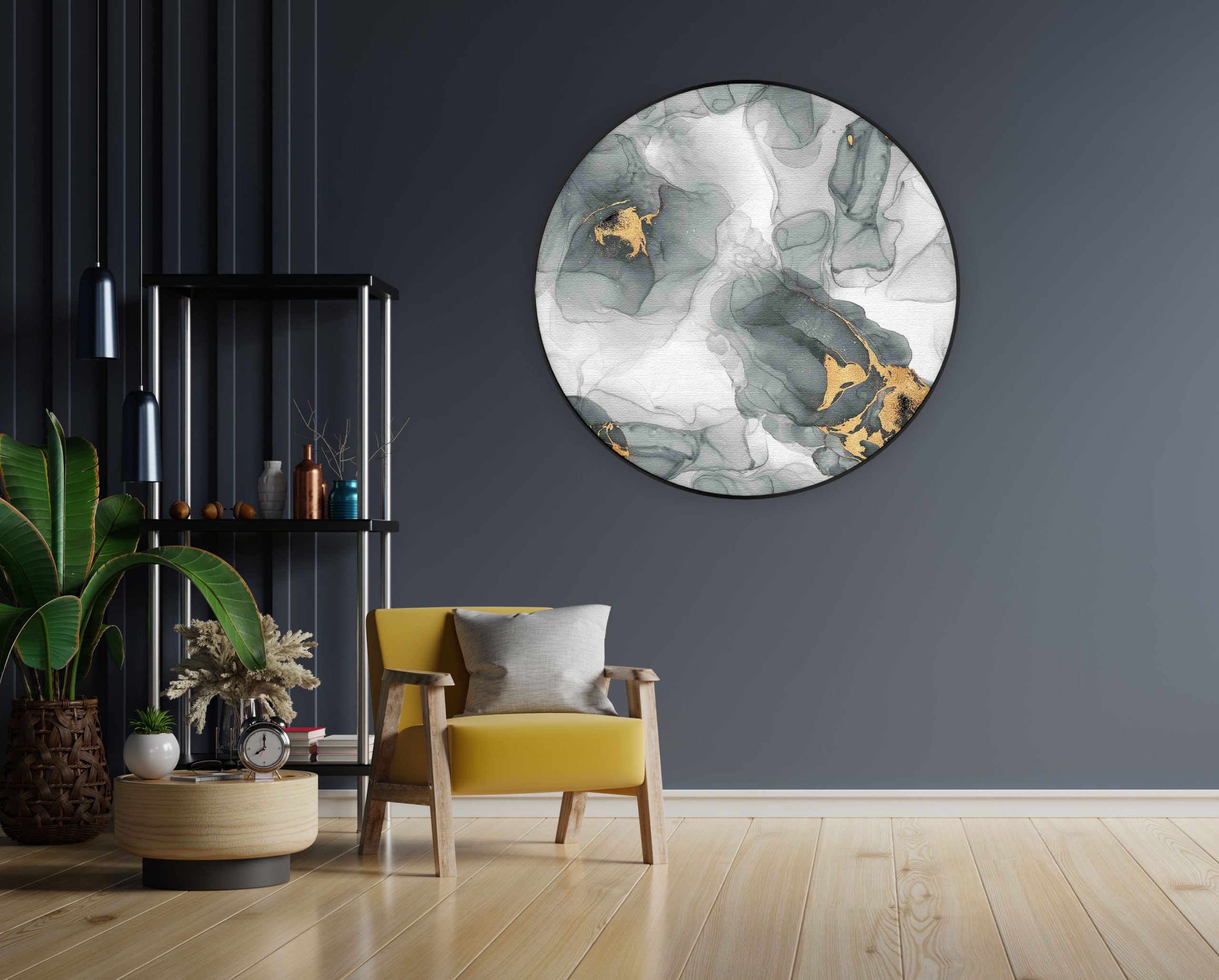 Akoestisch Schilderij Abstract Marmer Look Grijs met Goud 04 Rond - Muurcirkel Template Vierkant Rond marmer 13 1 1 scaled 1