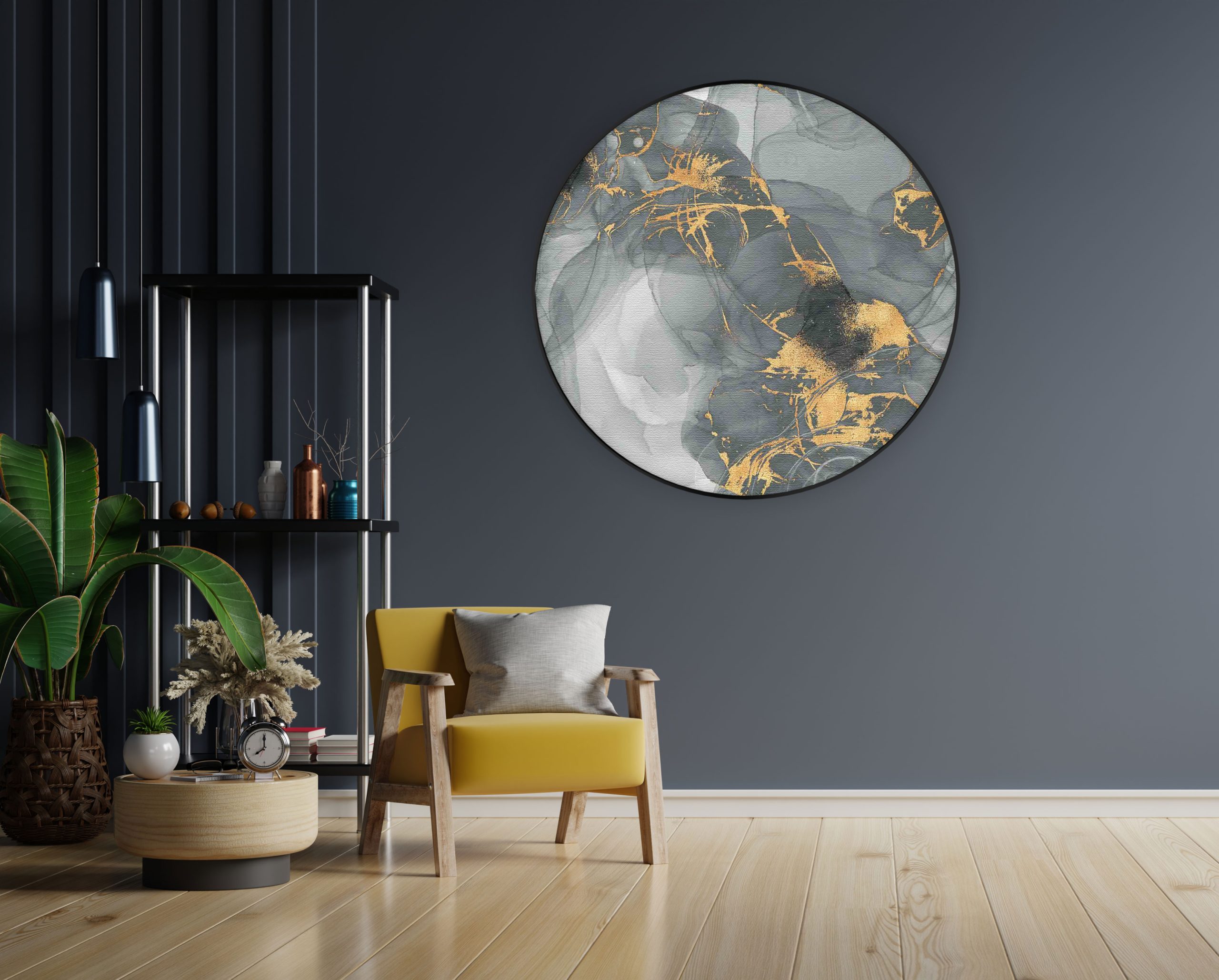 Akoestisch Schilderij Abstract Marmer Look Grijs met Goud 05 Rond - Muurcirkel Template Vierkant Rond marmer 14 1 1 scaled 1