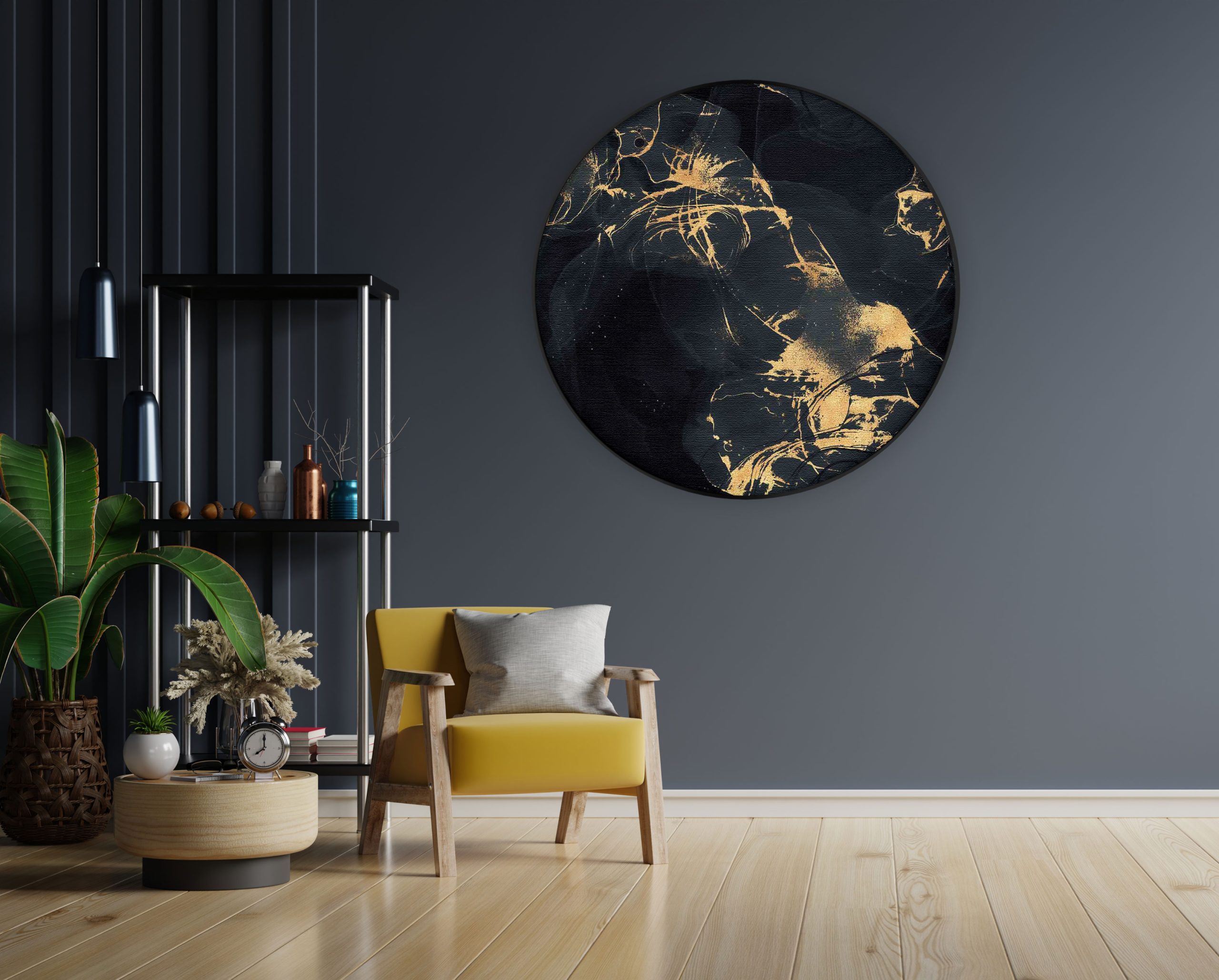 Akoestisch Schilderij Abstract Marmer Look Zwart met Goud 04 Rond - Muurcirkel Template Vierkant Rond marmer 15 1 1 scaled 1
