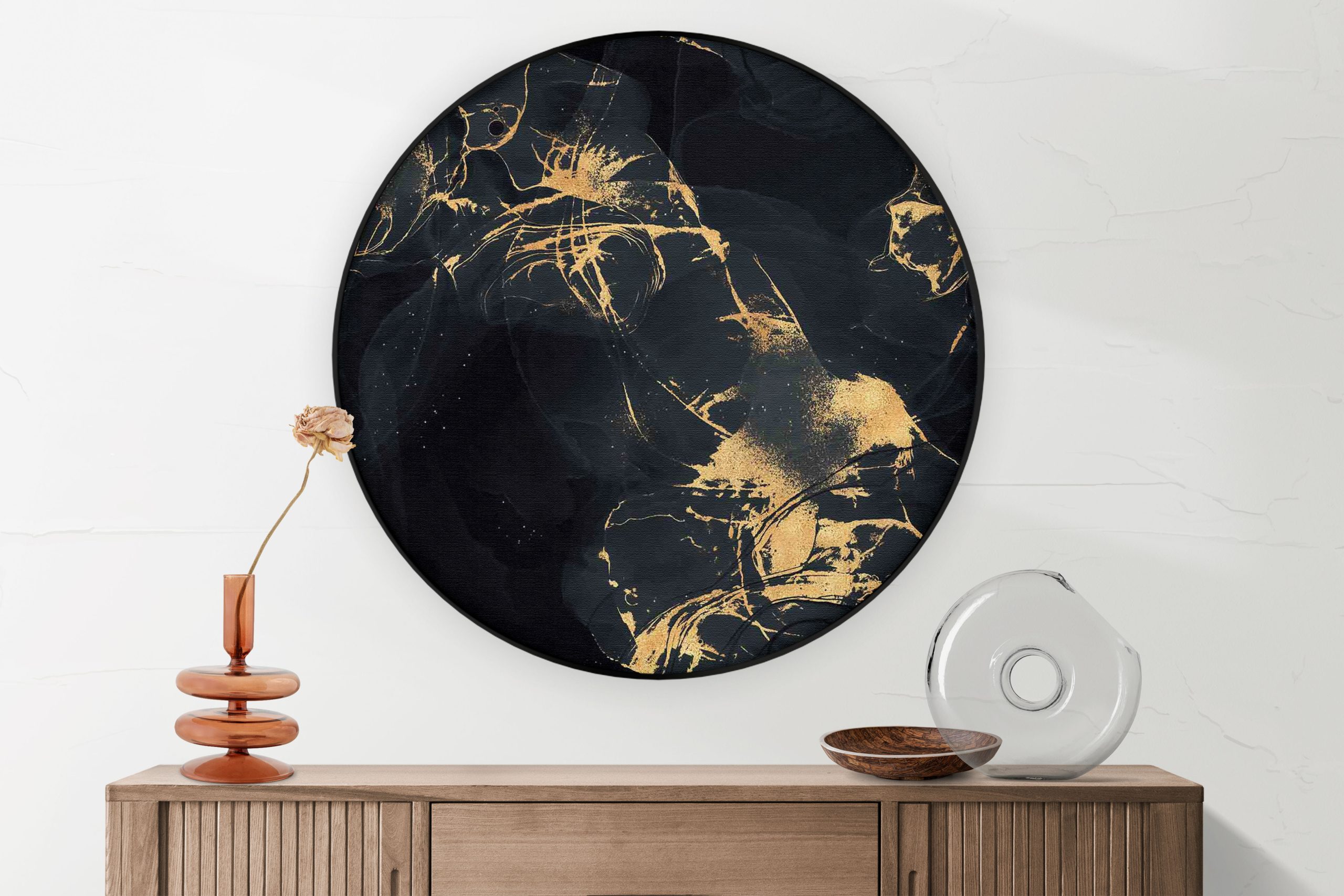 Akoestisch Schilderij Abstract Marmer Look Zwart met Goud 04 Rond - Muurcirkel Template Vierkant Rond marmer 15 1 2 scaled 1