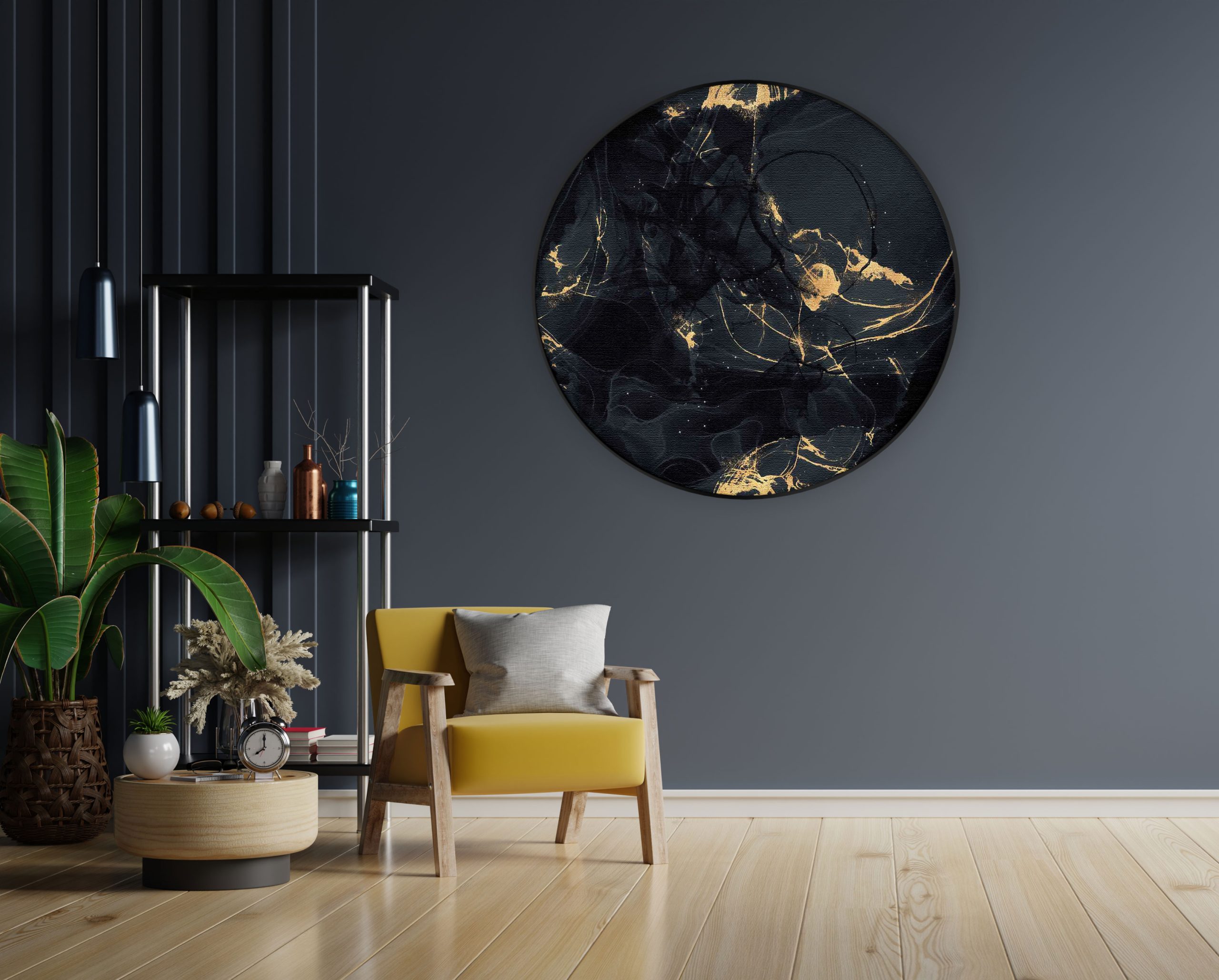 Akoestisch Schilderij Abstract Marmer Look Zwart met Goud 05 Rond - Muurcirkel Template Vierkant Rond marmer 16 1 1 scaled 1