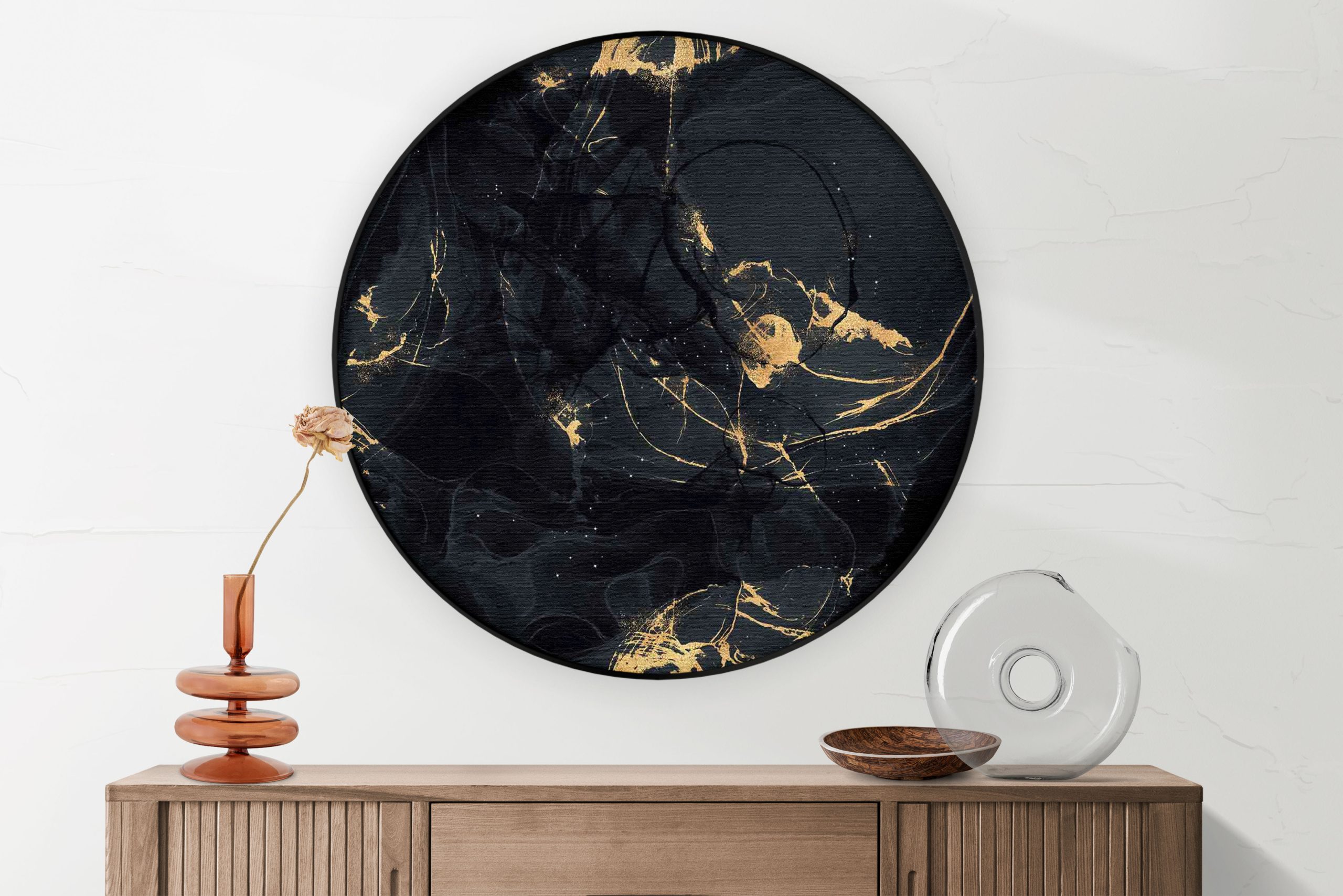 Akoestisch Schilderij Abstract Marmer Look Zwart met Goud 05 Rond - Muurcirkel Template Vierkant Rond marmer 16 1 2 scaled 1