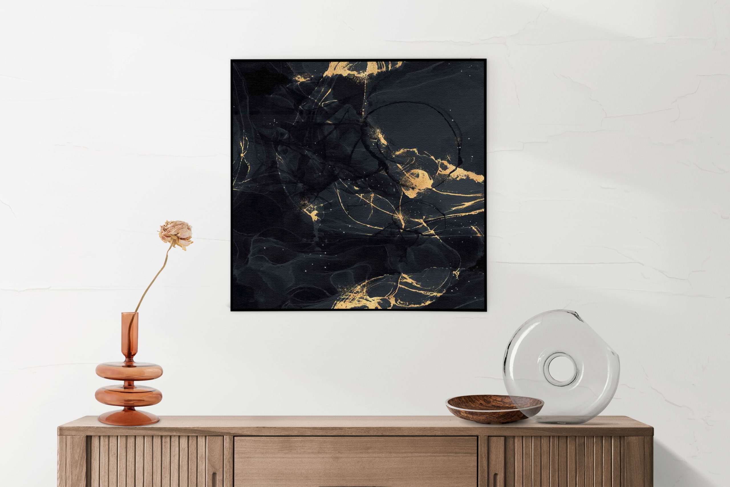 Akoestisch Schilderij Abstract Marmer Look Zwart met Goud 05 Vierkant Template Vierkant Rond marmer 16 1 5 scaled 1