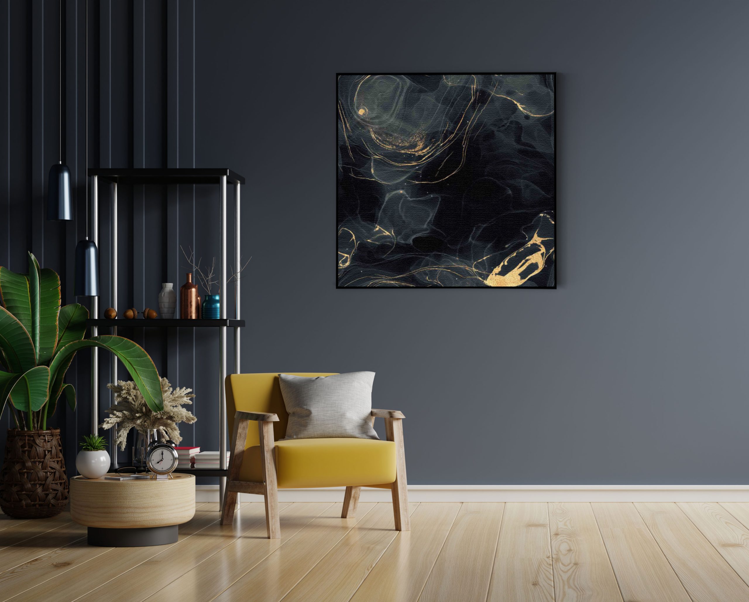 Akoestisch Schilderij Abstract Marmer Look Zwart met Goud 01 Vierkant Template Vierkant Rond marmer 8 1 4 scaled 1