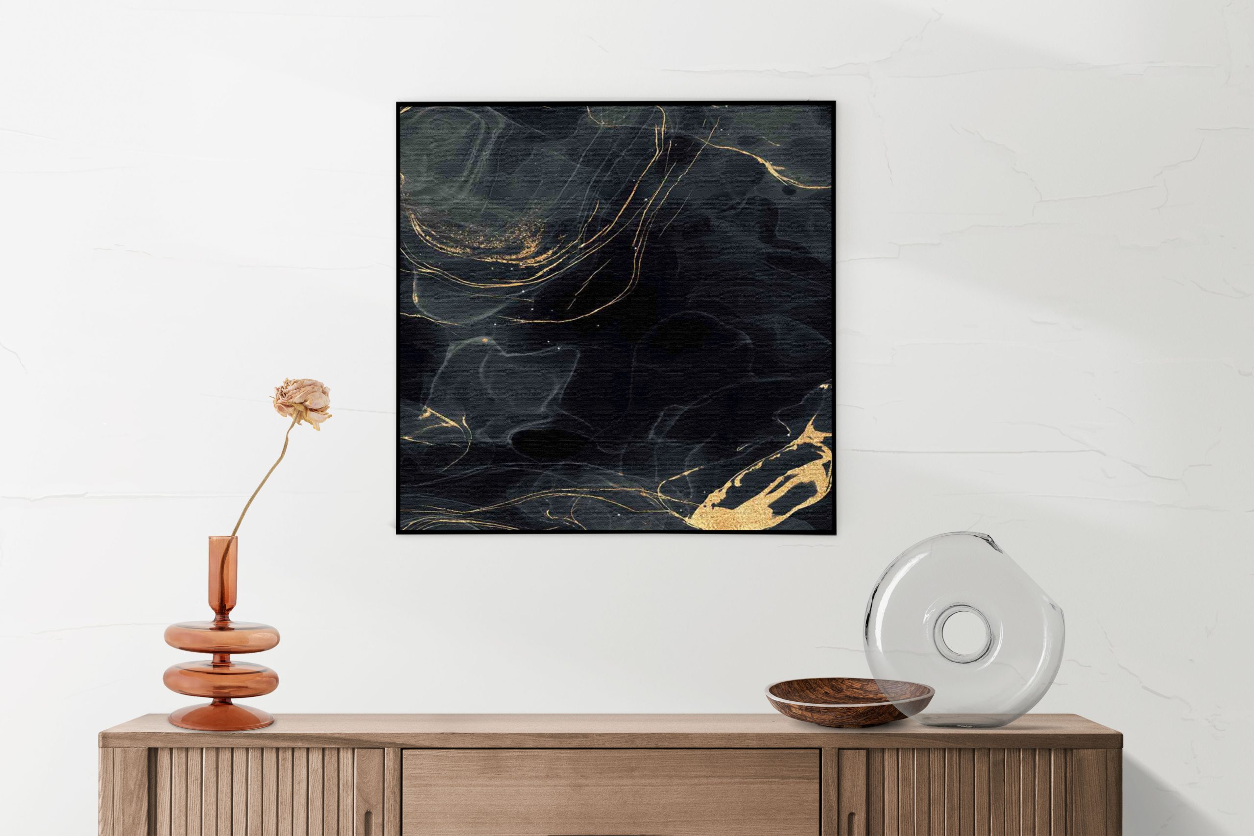 Akoestisch Schilderij Abstract Marmer Look Zwart met Goud 01 Vierkant Template Vierkant Rond marmer 8 1 5 scaled 1