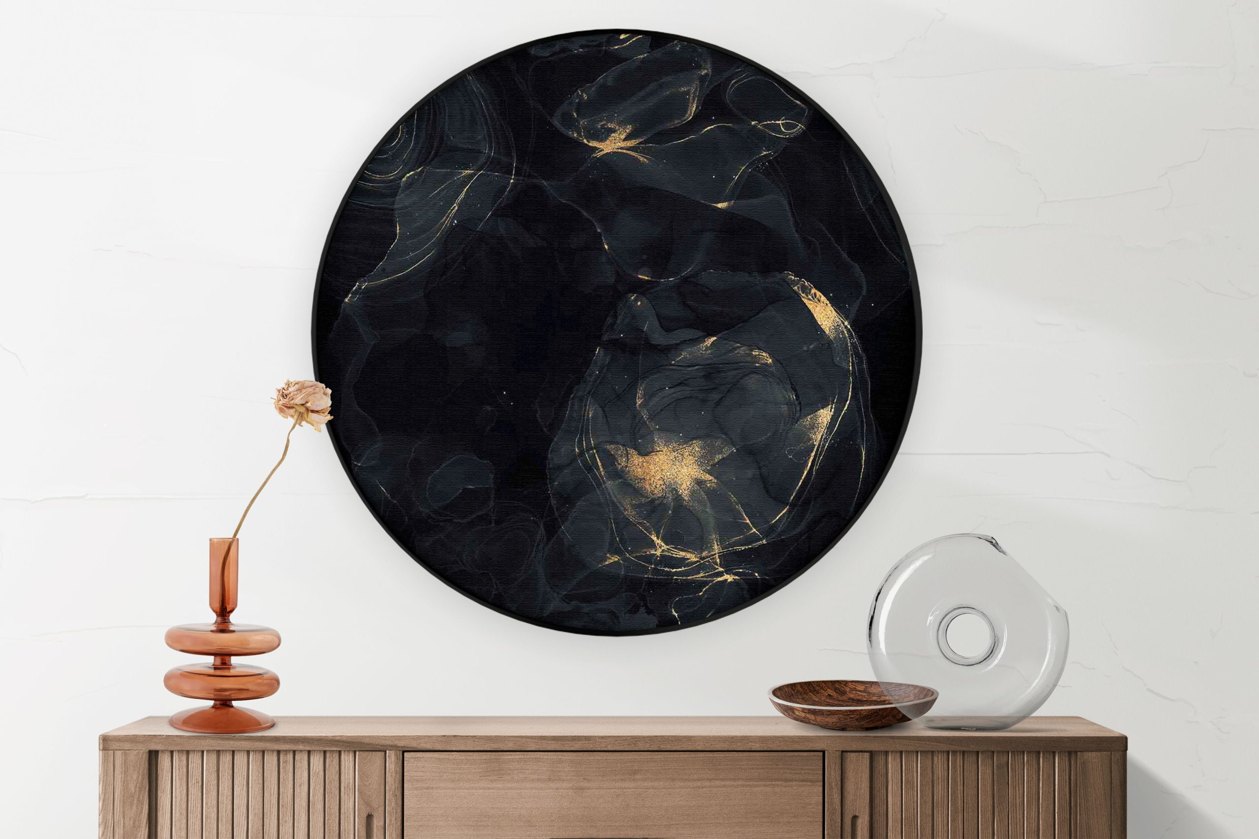 Akoestisch Schilderij Abstract Marmer Look Zwart met Goud 02 Rond - Muurcirkel Template Vierkant Rond marmer 9 1 2 scaled 1