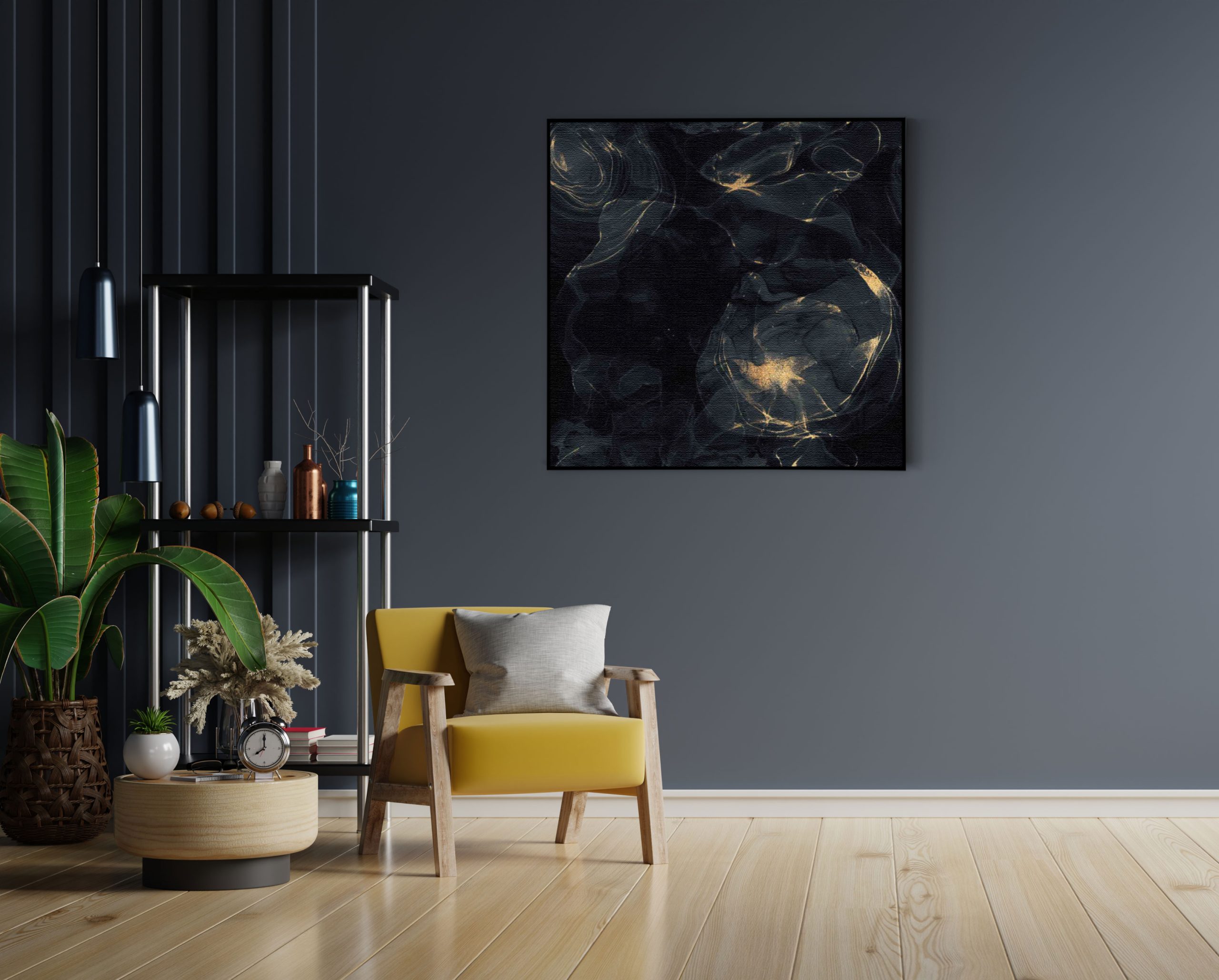 Akoestisch Schilderij Abstract Marmer Look Zwart met Goud 02 Vierkant Template Vierkant Rond marmer 9 1 4 scaled 1