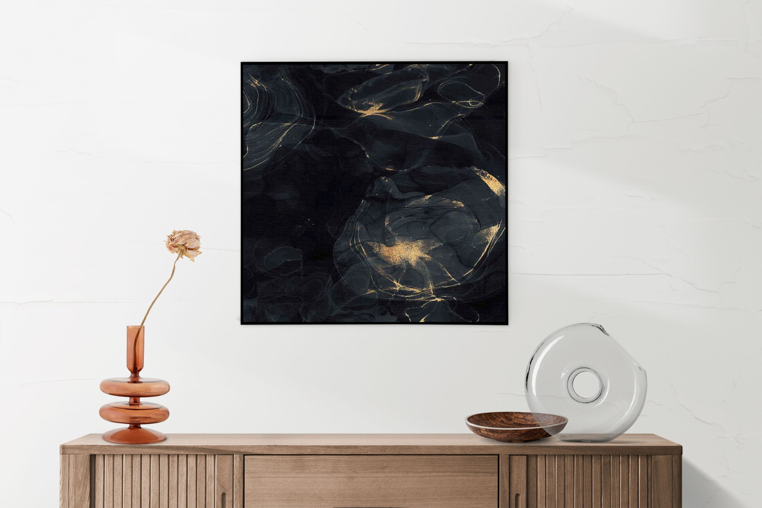 Akoestisch Schilderij Abstract Marmer Look Zwart met Goud 02 Vierkant Template Vierkant Rond marmer 9 1 5 scaled 1