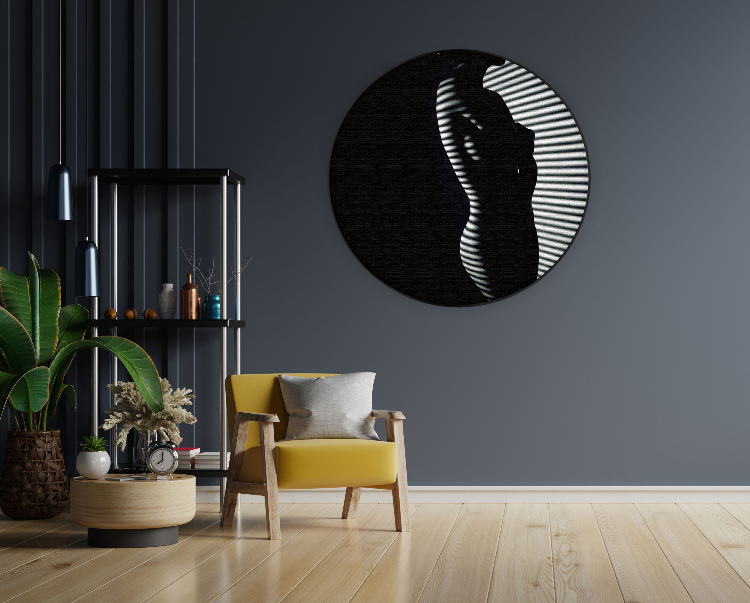 Akoestisch Schilderij Blote Vrouw Achter Jaloezie 03 Rond - Muurcirkel Template Vierkant Rond mensen 40 1 4 scaled 1