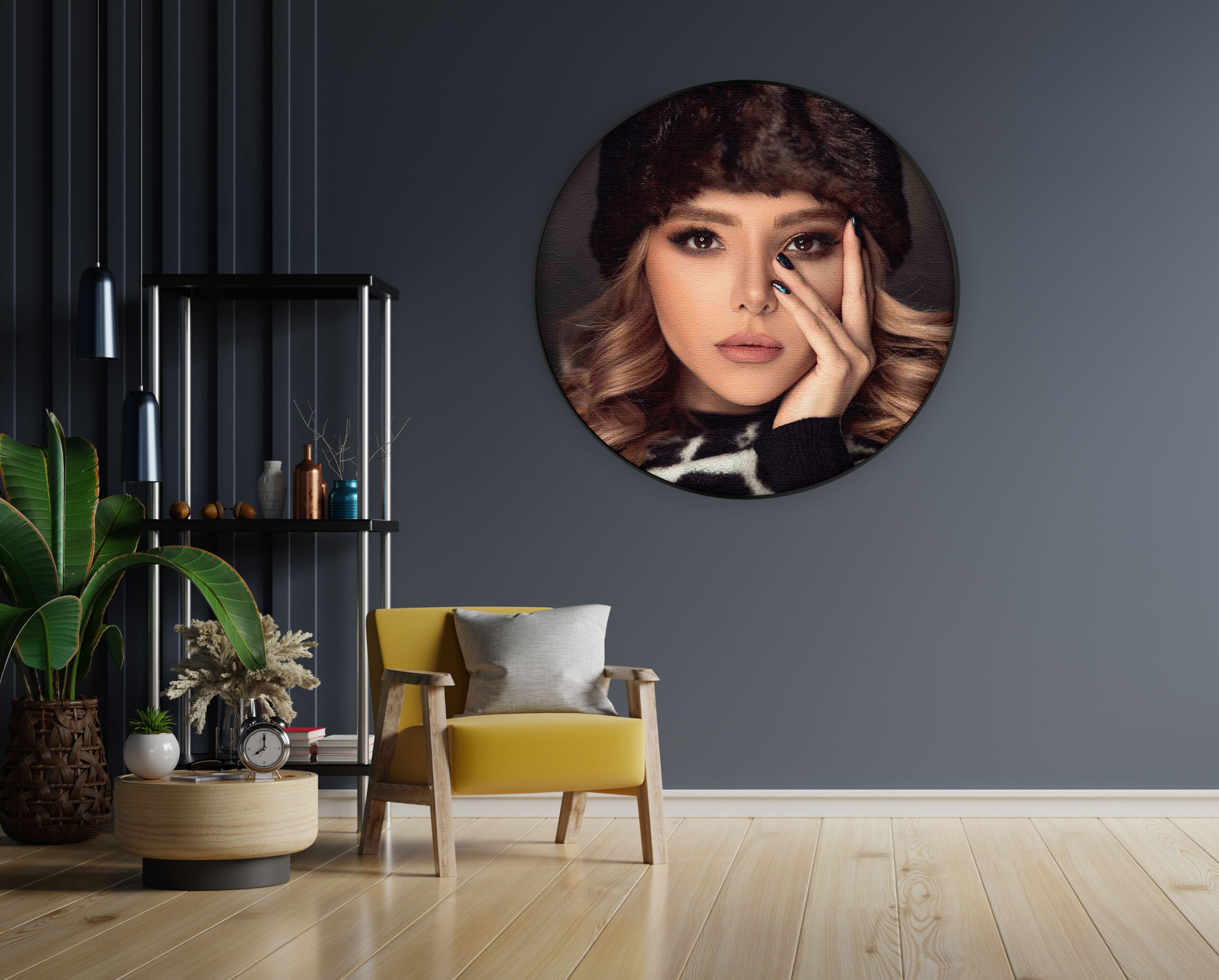 Akoestisch Schilderij Sexy Blonde Dame Met Oosterse Muts Rond - Muurcirkel Template Vierkant Rond mensen 6 1 4 scaled 1