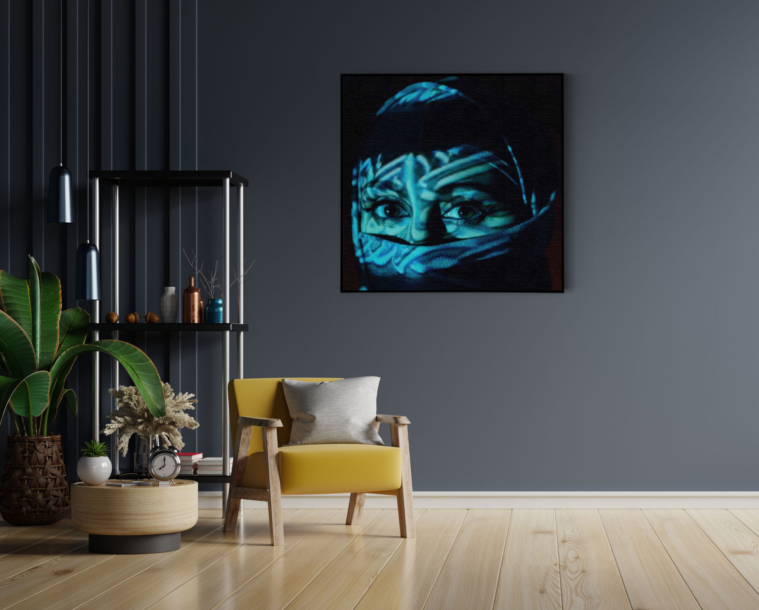 Akoestisch Schilderij Jonge Arabische Vrouw Met Blauwe Hoofddoek Vierkant Template Vierkant Rond mensen 9 1 1 scaled 1