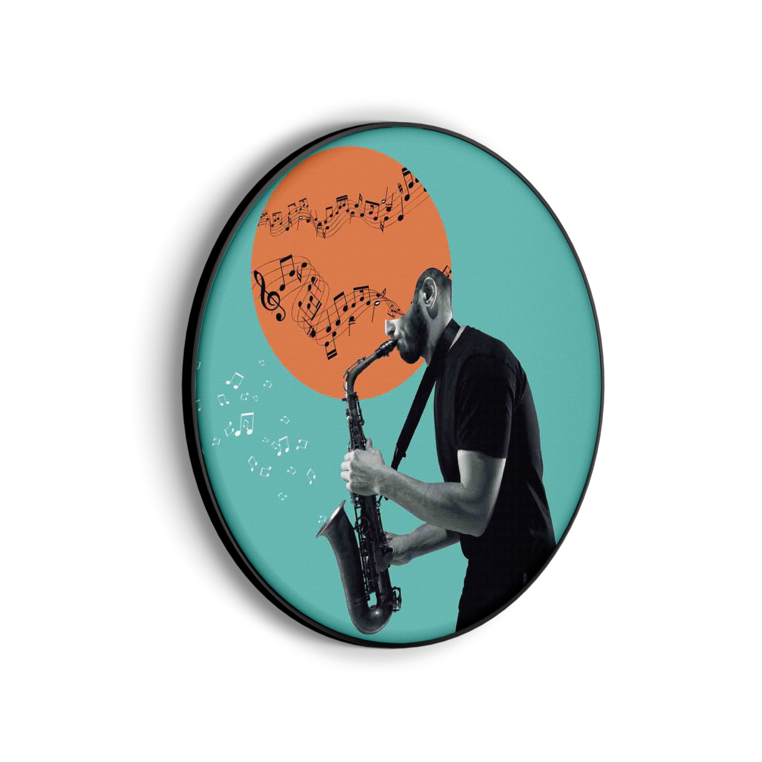 Akoestisch Schilderij Saxofonist Rond - Muurcirkel Template Vierkant Rond muziek 10 scaled 1