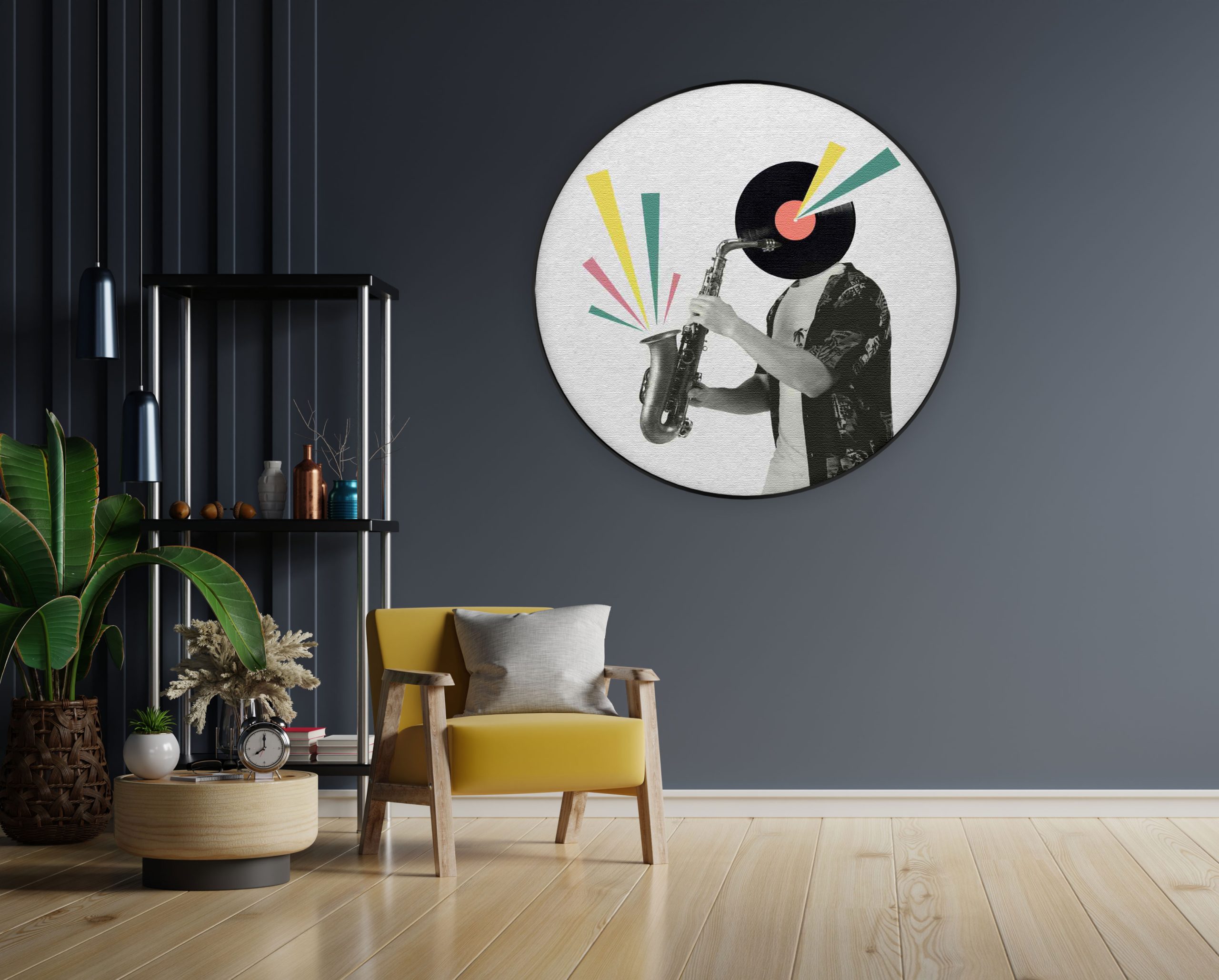 Akoestisch Schilderij De saxofoon Rond - Muurcirkel Template Vierkant Rond muziek 11 1 scaled 1