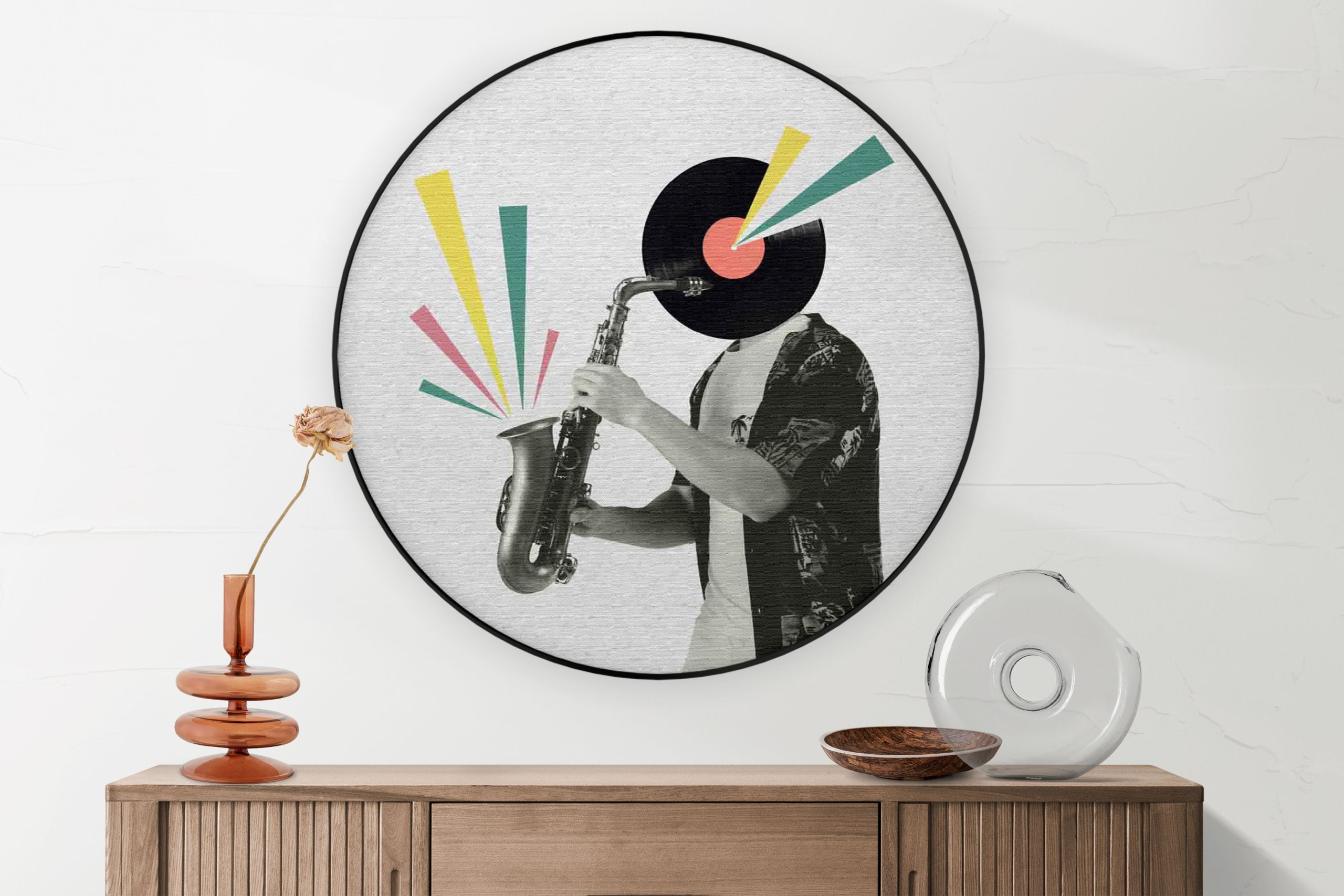 Akoestisch Schilderij De saxofoon Rond - Muurcirkel Template Vierkant Rond muziek 11 2 scaled 1