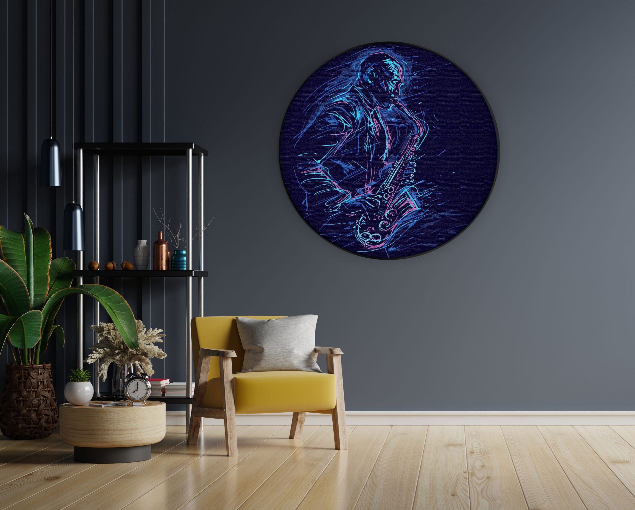 Template_Vierkant_Rond_muziek_15-1-scaled Akoestisch Schilderij Kleurrijke Saxofonist 02 Rond - Muurcirkel Template Vierkant Rond muziek 15 1 scaled 1