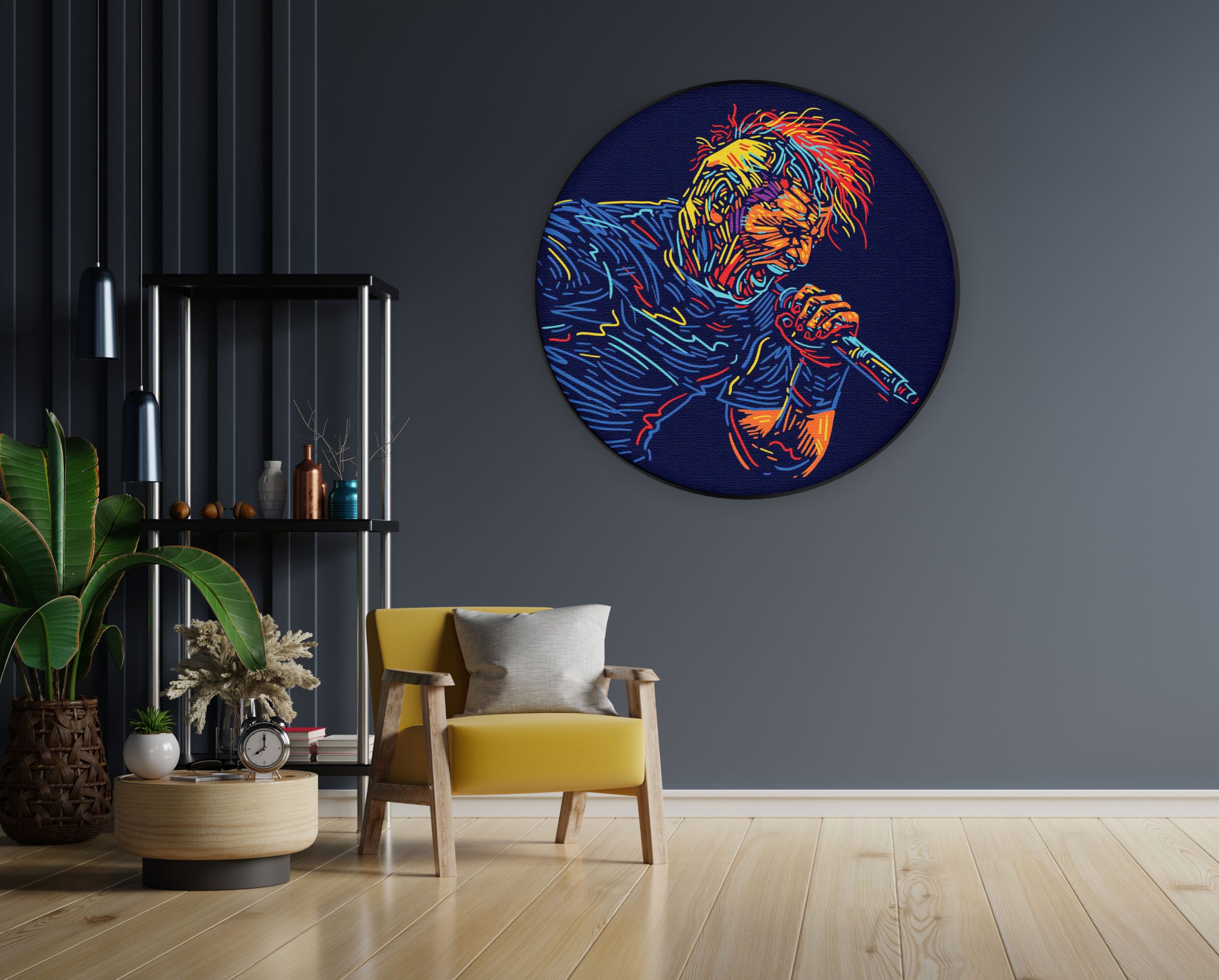 Akoestisch Schilderij Kleurrijke Zanger 03 Rond - Muurcirkel Template Vierkant Rond muziek 18 1 scaled 1