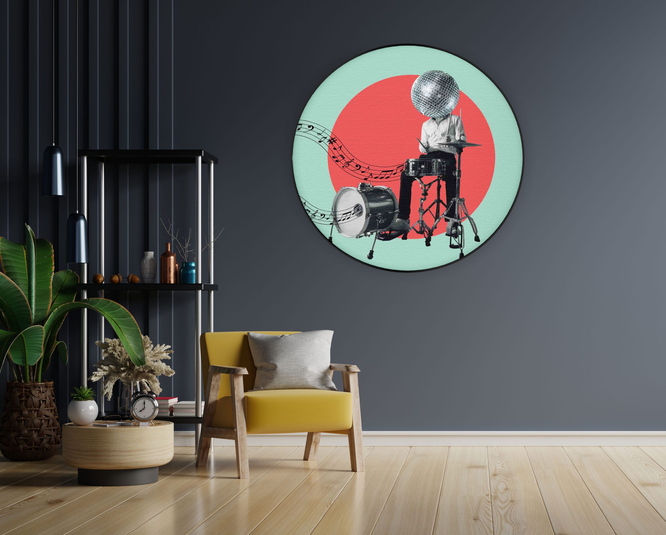 Akoestisch Schilderij Drummen Als Een Baas Rond - Muurcirkel Template Vierkant Rond muziek 9 1 scaled 1
