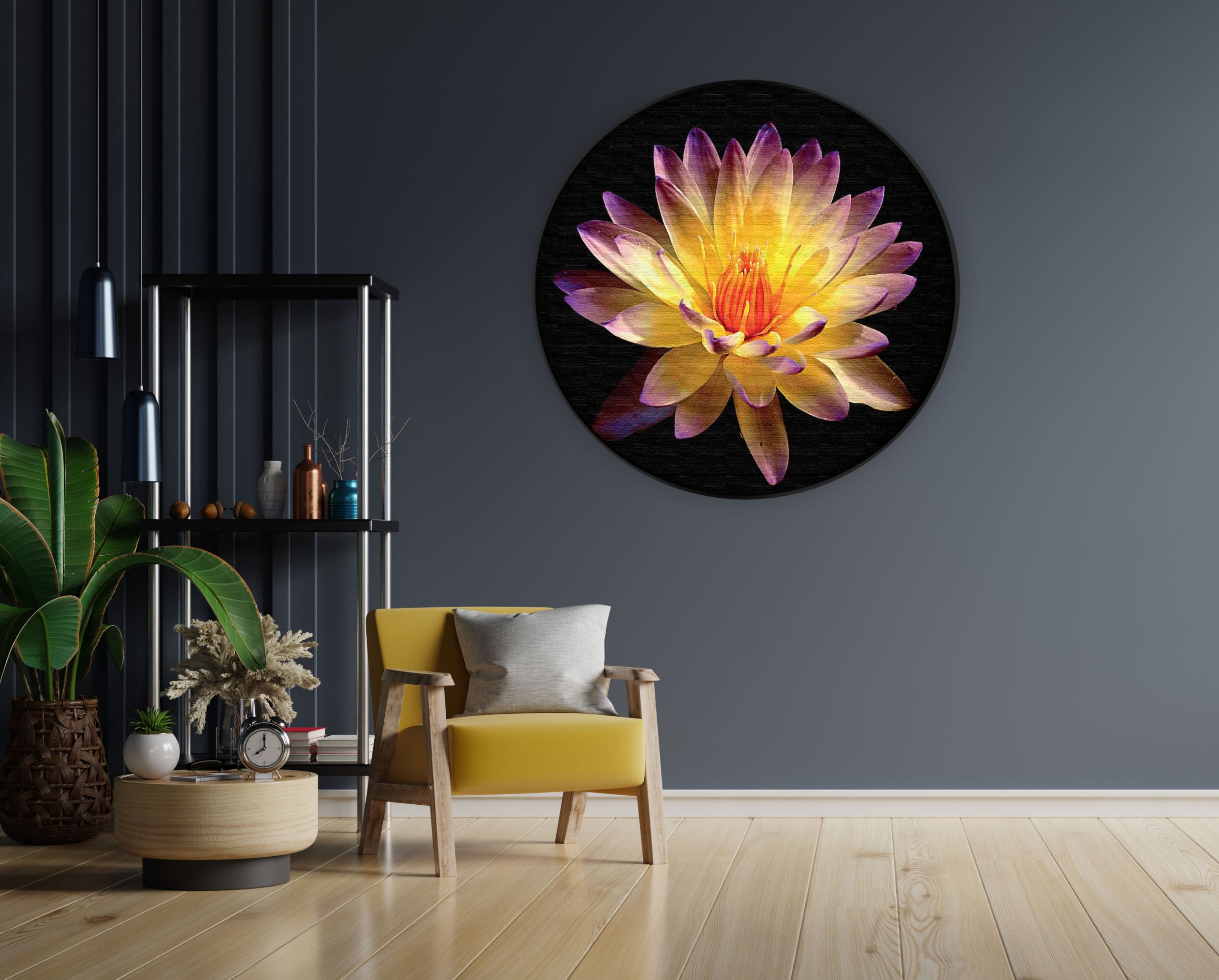 Akoestisch Schilderij Paarse Gele Dahlia Rond - Muurcirkel Template Vierkant Rond natuur 60 1 1 scaled 1