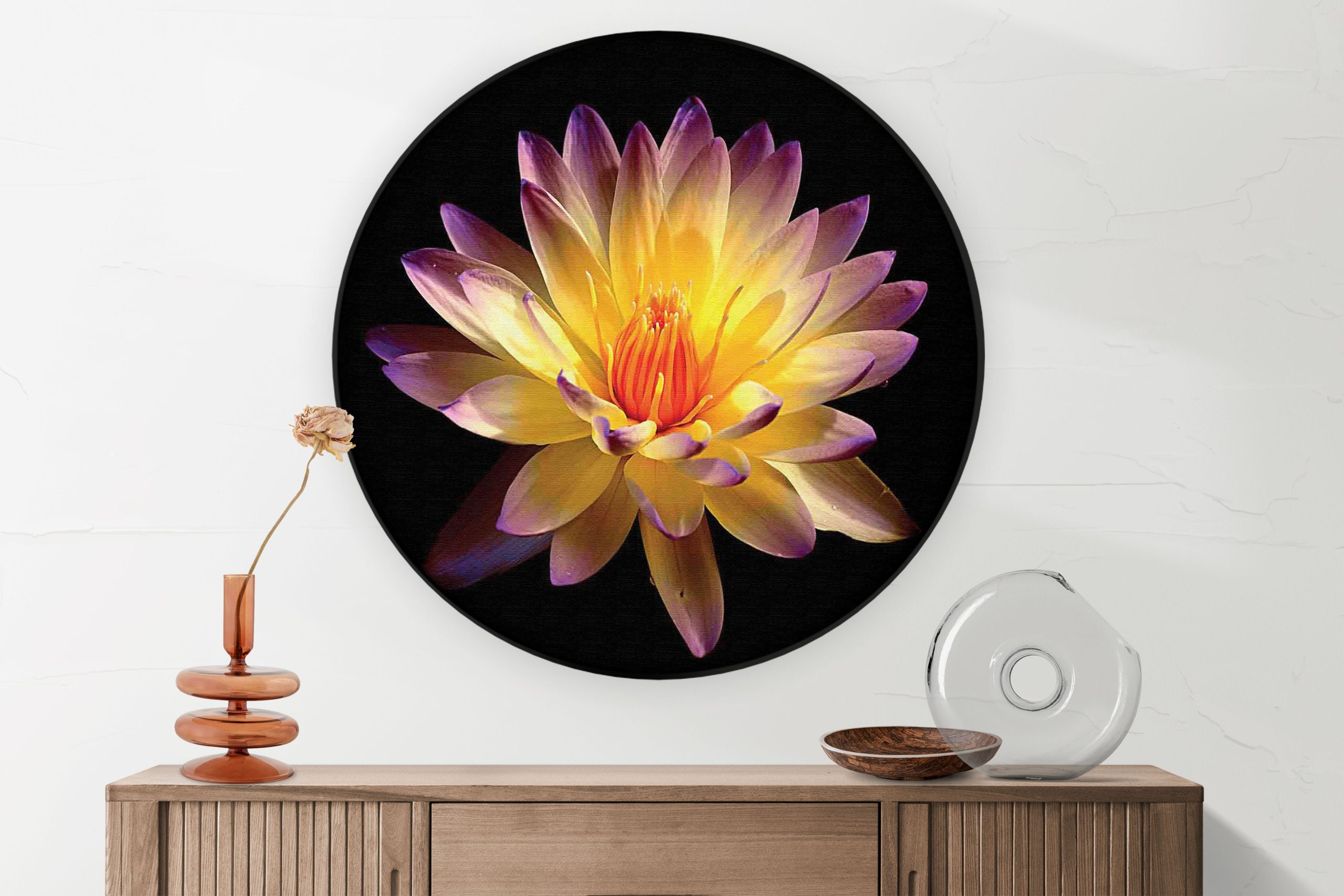 Akoestisch Schilderij Paarse Gele Dahlia Rond - Muurcirkel Template Vierkant Rond natuur 60 1 2 scaled 1
