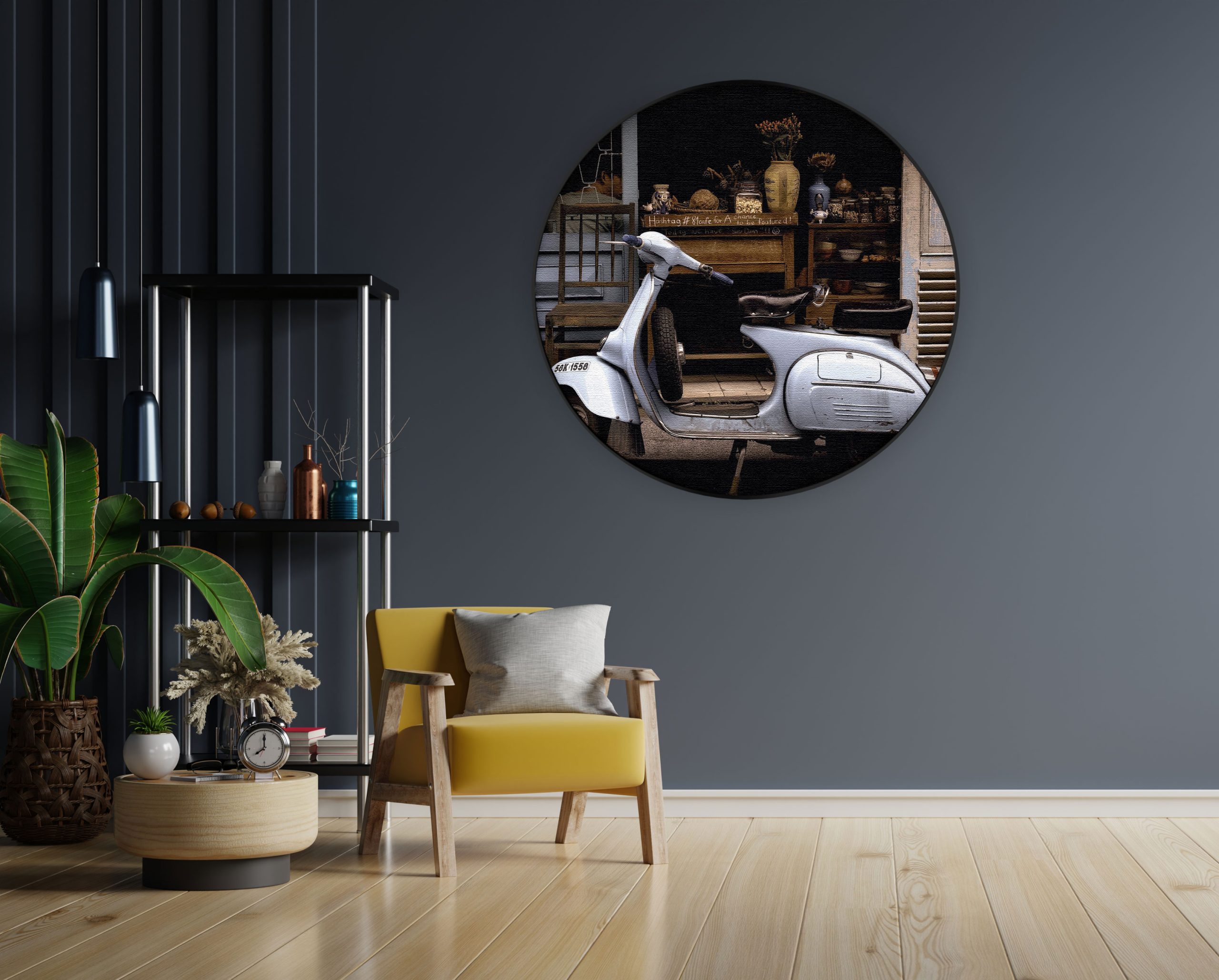 Akoestisch Schilderij Old School Scooter Rond - Muurcirkel Template Vierkant Rond retro 1 1 scaled 1