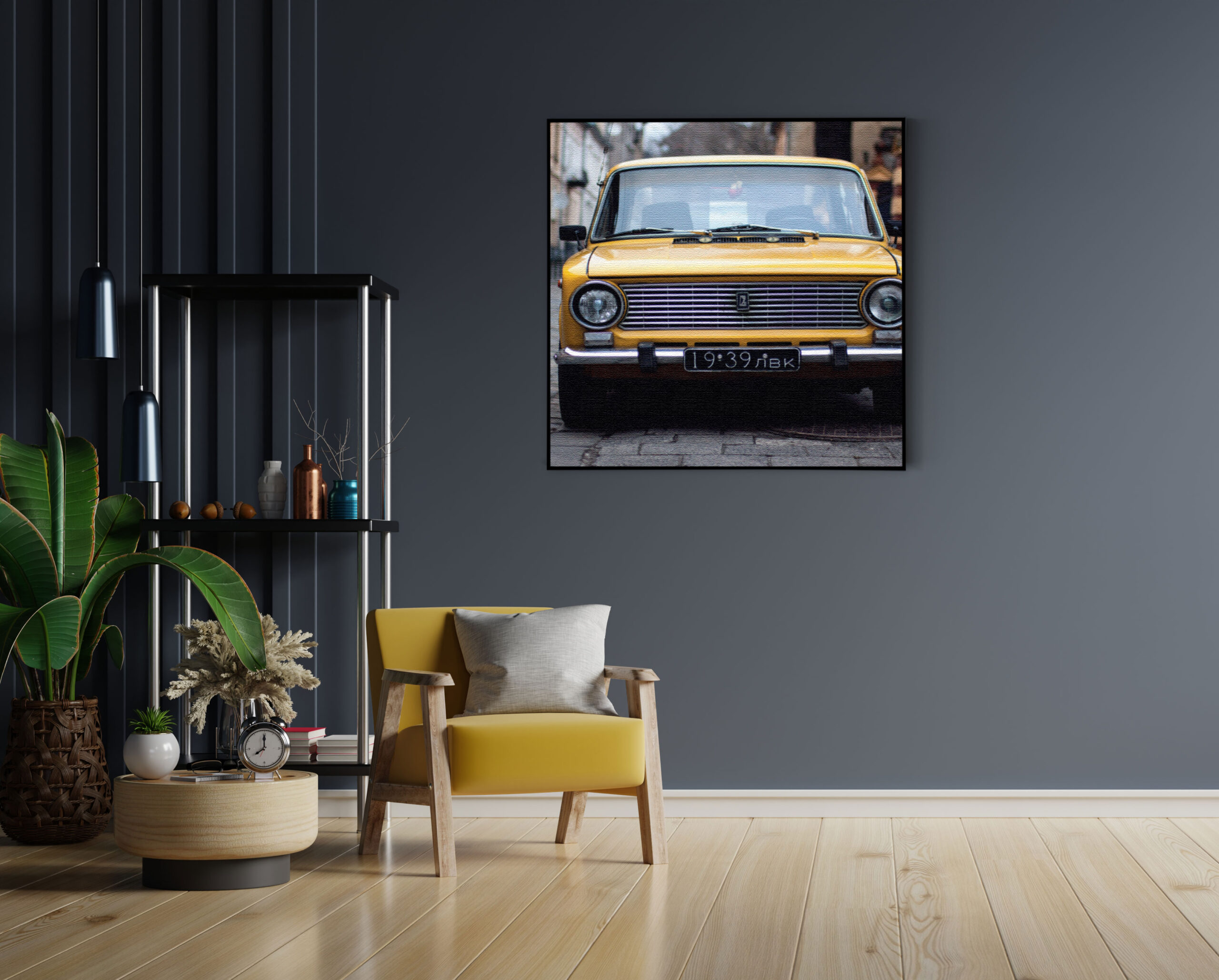 Akoestisch Schilderij Old School Gele Taxi 01 Vierkant Template Vierkant Rond retro 7 4 scaled 1