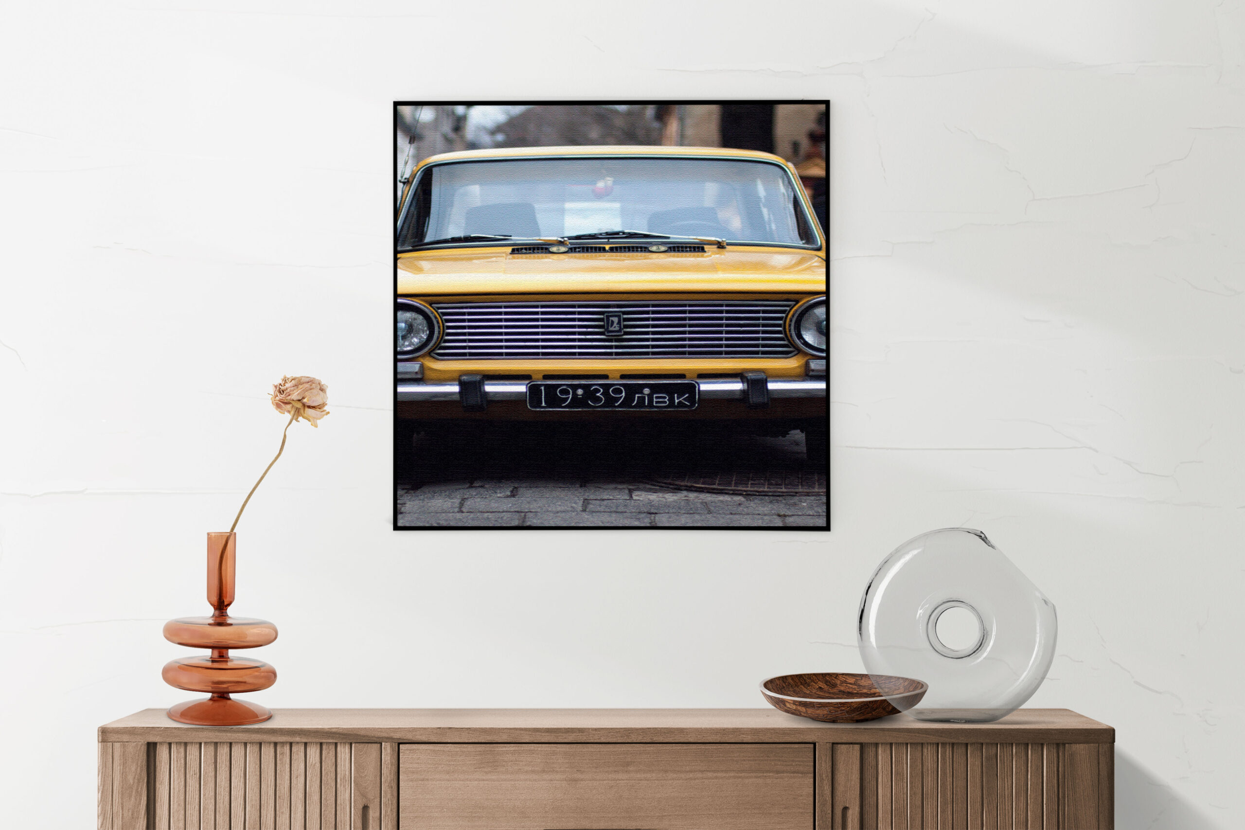 Akoestisch Schilderij Old School Gele Taxi 01 Vierkant Template Vierkant Rond retro 7 5 scaled 1