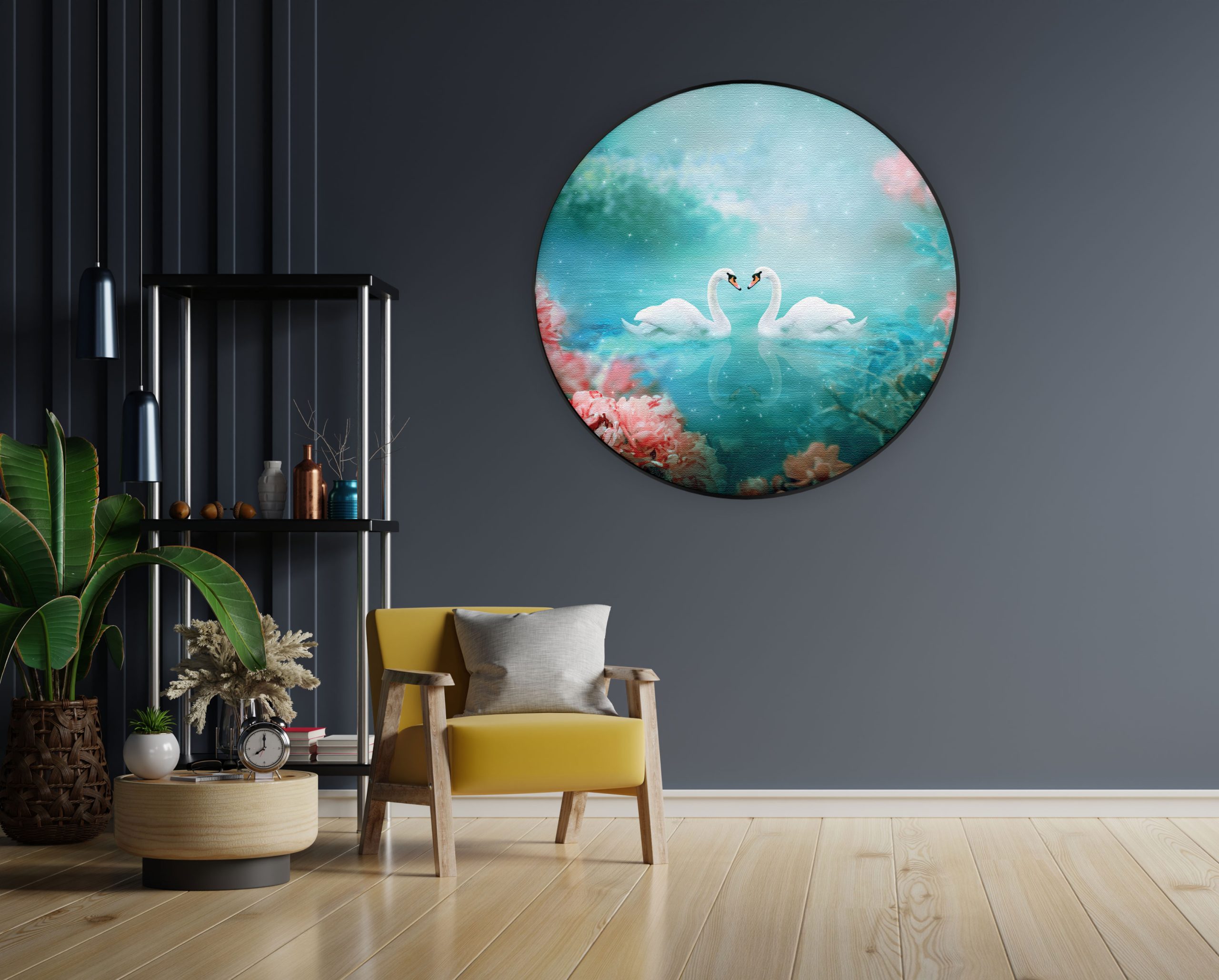 Akoestisch Schilderij De Verliefde Zwanen Rond - Muurcirkel Template Vierkant Rond romantisch 19 1 scaled 1