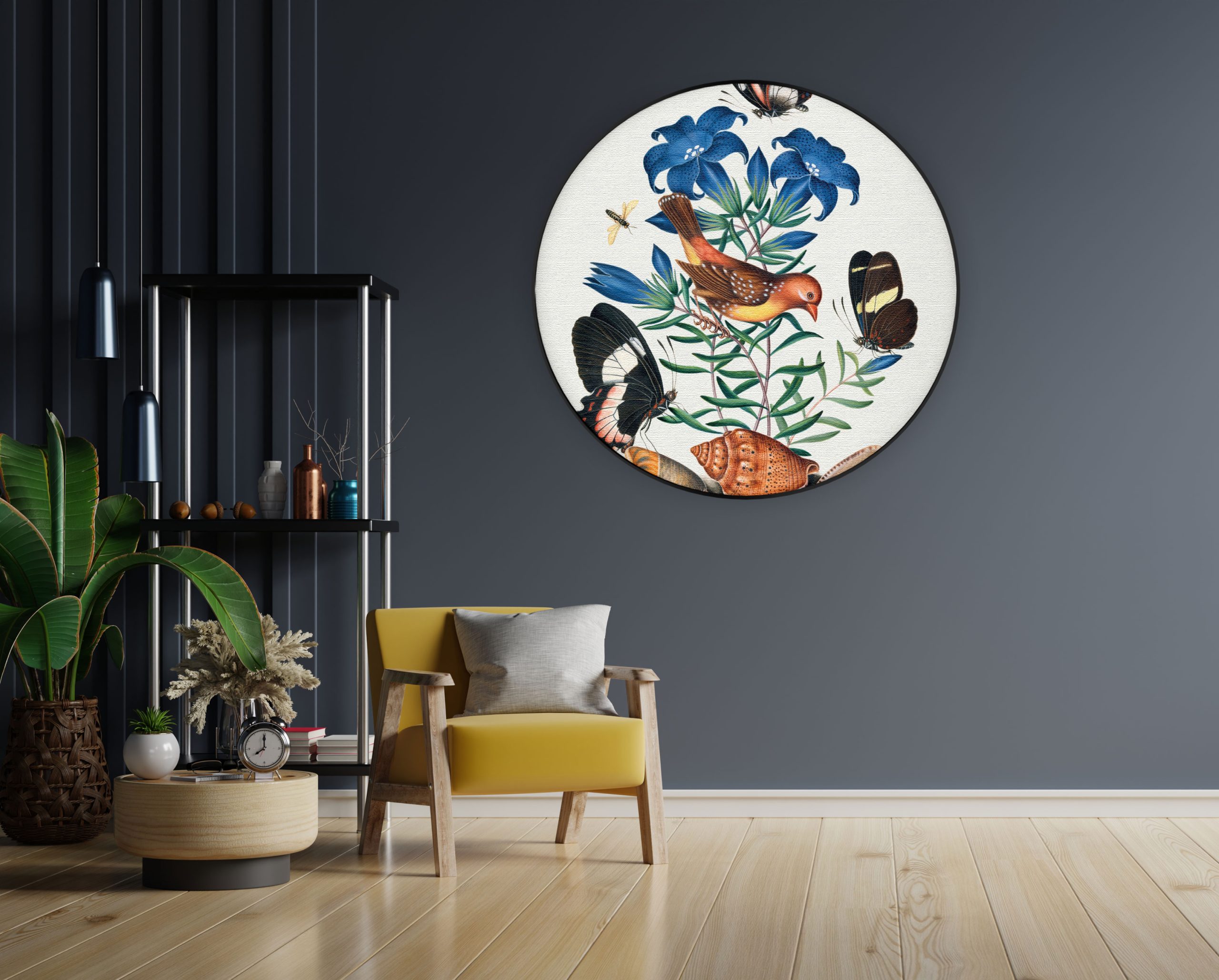 Akoestisch Schilderij Prent Natuur Vogel en Bloemen 02 Rond - Muurcirkel Template Vierkant Rond vintage 2 1 1 scaled 1