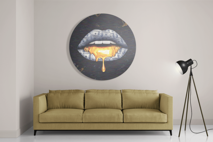 Schilderij Golden Money Lips Rond – Muurcirkel Template TP Vierkant Rond Lifestyle 5 2 1 1