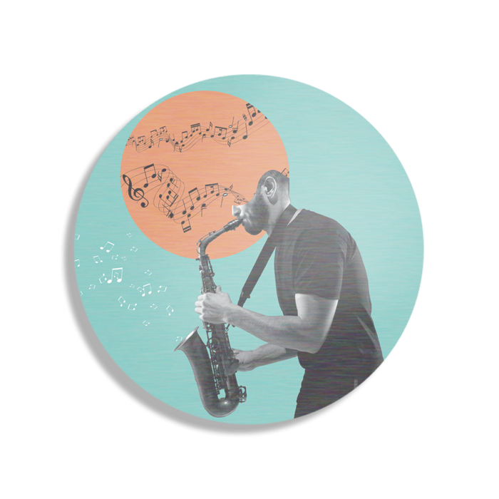 Schilderij Saxofonist Rond – Muurcirkel Template TP Vierkant Rond Muziek 10 1 1 1