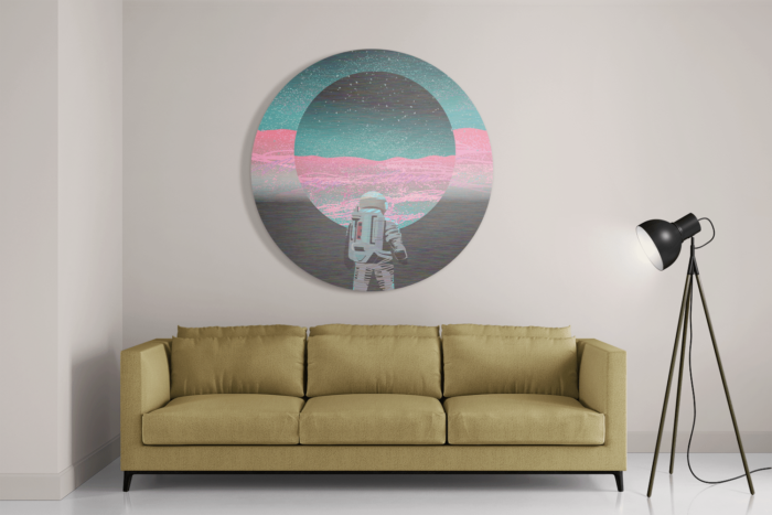 Schilderij Retro austronaut Rond – Muurcirkel Template TP Vierkant Rond Ruimtevaart 17 2 1 1