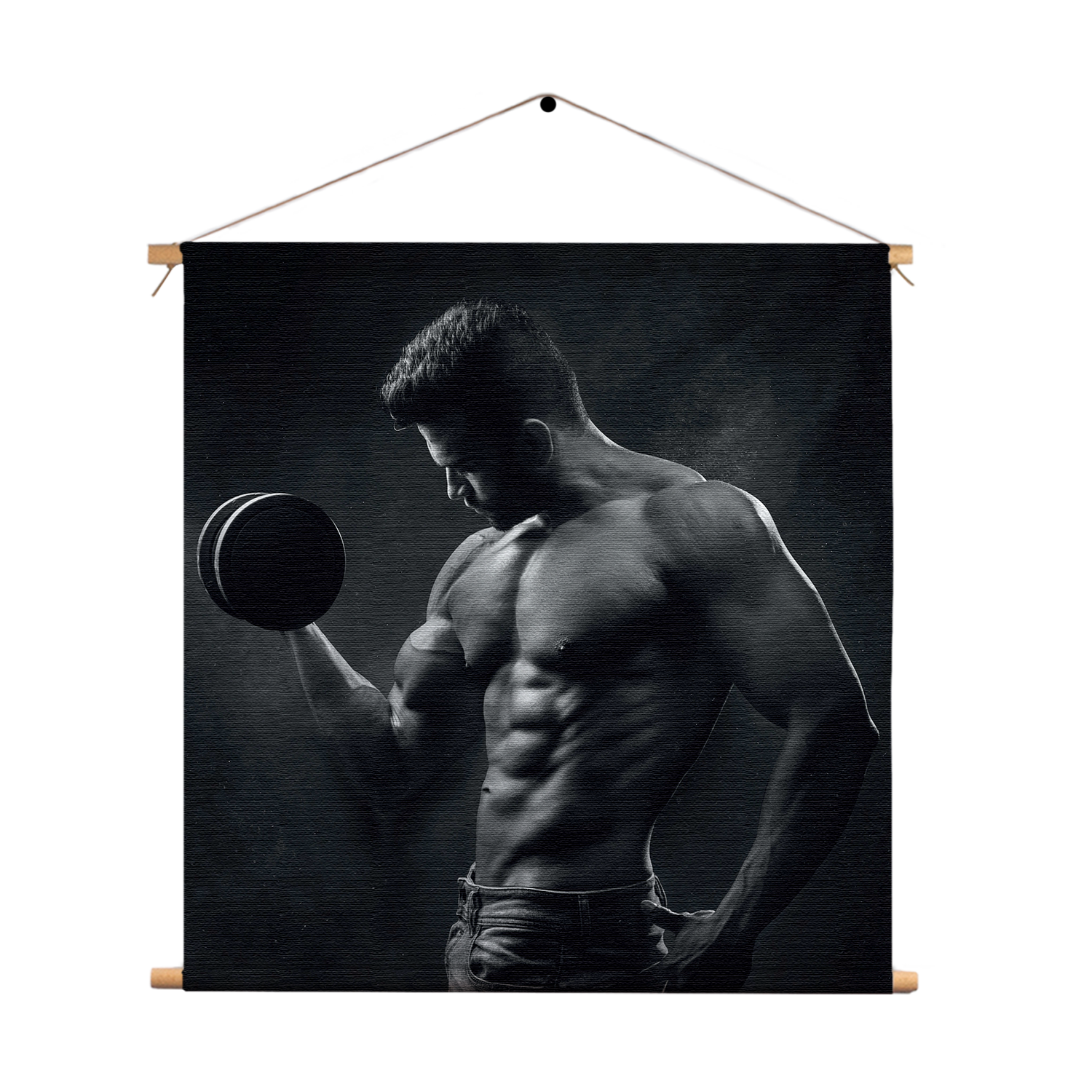 Textielposter Sexy Man Heft Gewicht Met Halter Vierkant