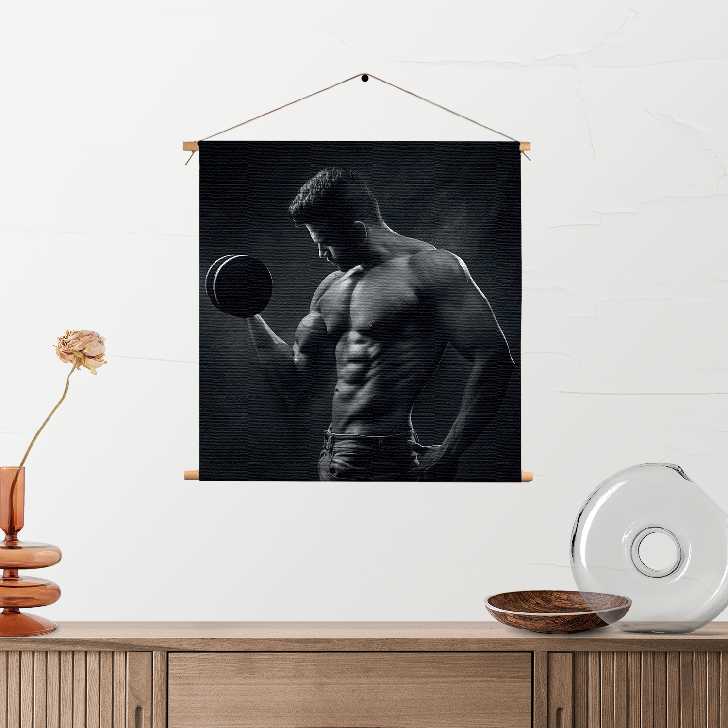 Textielposter Sexy Man Heft Gewicht Met Halter Vierkant Template TP Vierkant Rond Sport 2 2