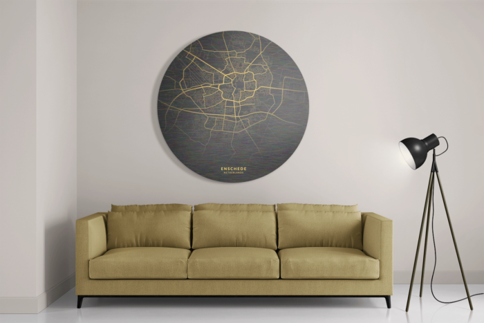 Schilderij Enschede Plattegrond Zwart Geel Rond – Muurcirkel Template TP Vierkant Rond Steden 82 2 1 1