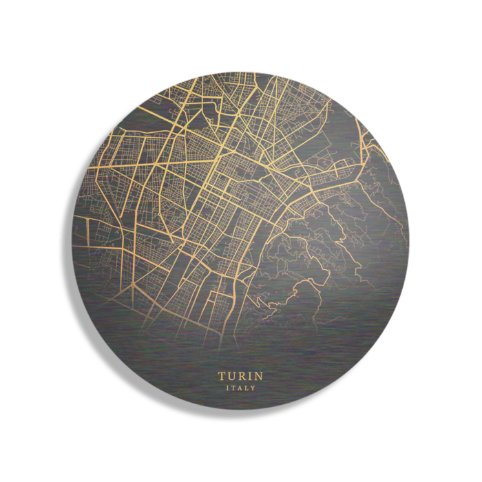 Schilderij Turin Turijn Plattegrond Zwart Geel Rond – Muurcirkel Template TP Vierkant Rond Steden 91 1 1 1