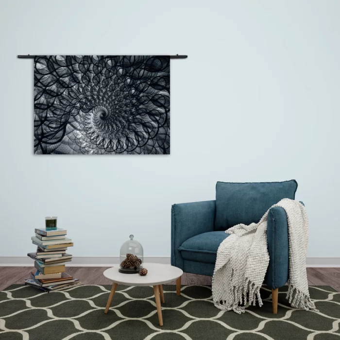 Wandkleed Zwart Witte Spiraaltunnel Rechthoek Horizontaal Template 50 70 WK Horizontaal Abstract 107 2