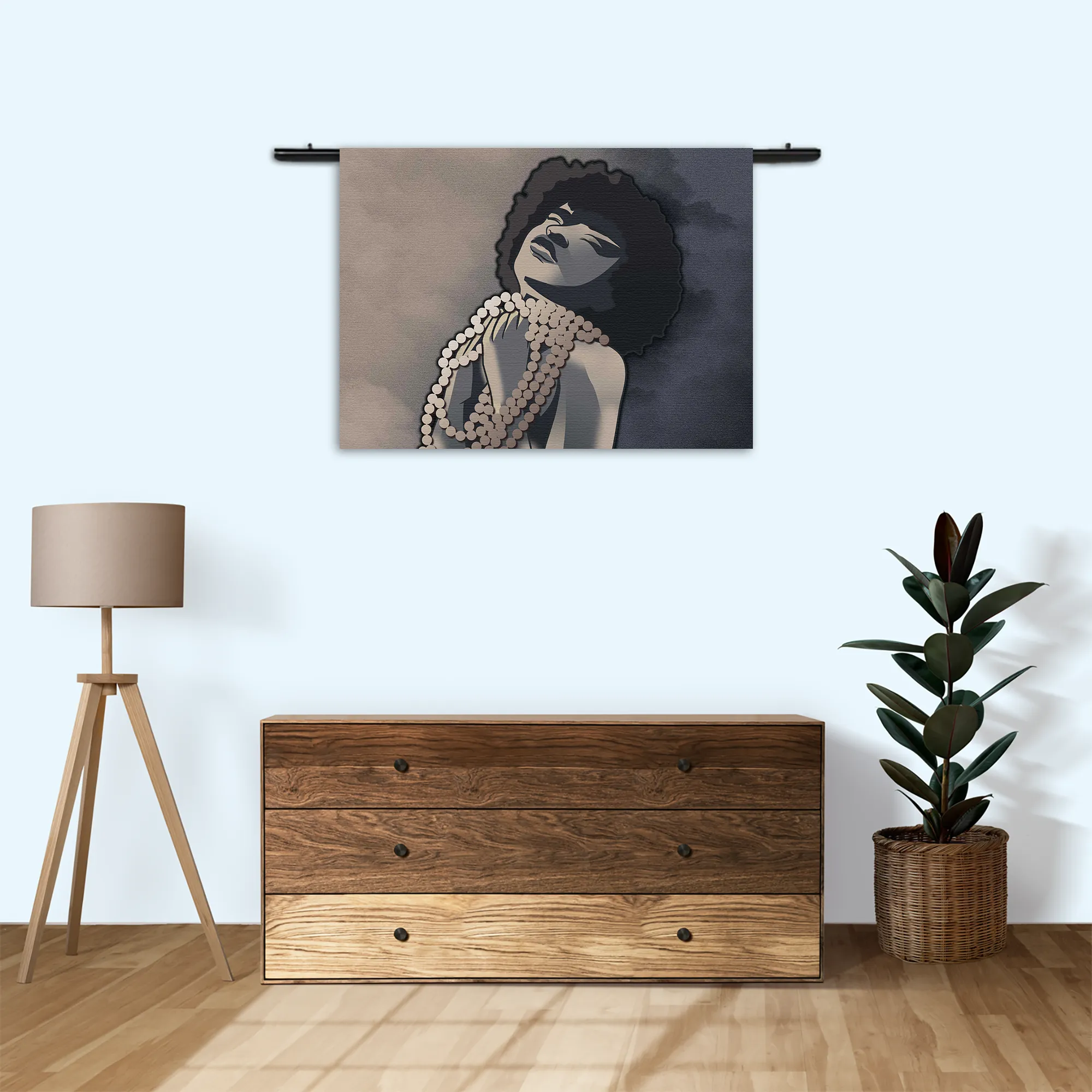 Wandkleed Afrikaanse Vrouw met Parelketting Kunst Rechthoek Horizontaal Template 50 70 WK Horizontaal Abstract 119 3