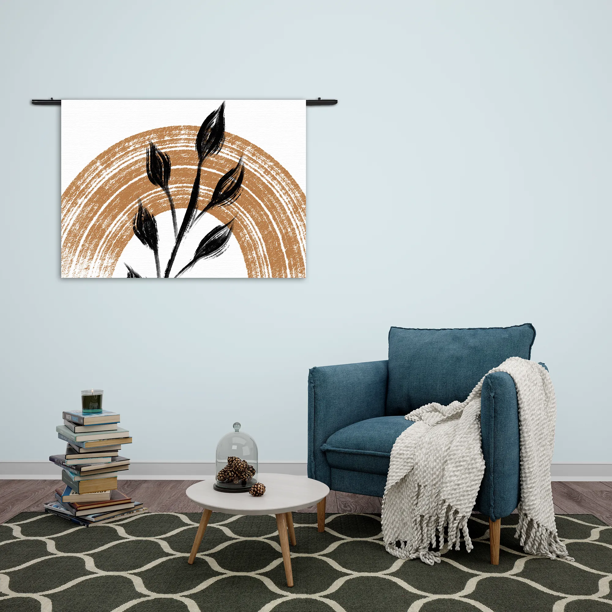 Wandkleed Scandinavisch Patroon met Bloem 01 Rechthoek Horizontaal Template 50 70 WK Horizontaal Abstract 33 2