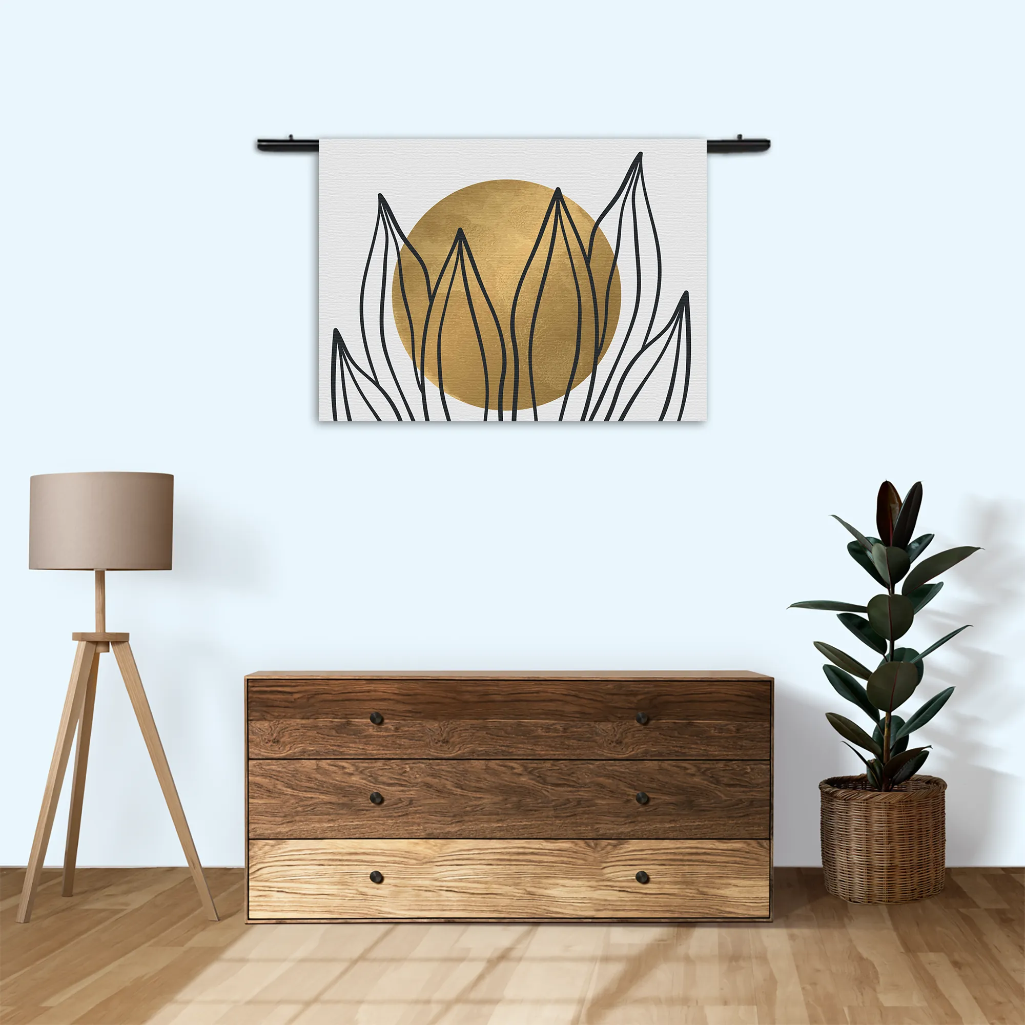 Template_50-70_WK_Horizontaal_Abstract_72-3 Wandkleed Scandinavisch Design Plant met Goud Element 01 Rechthoek Horizontaal Template 50 70 WK Horizontaal Abstract 72 3