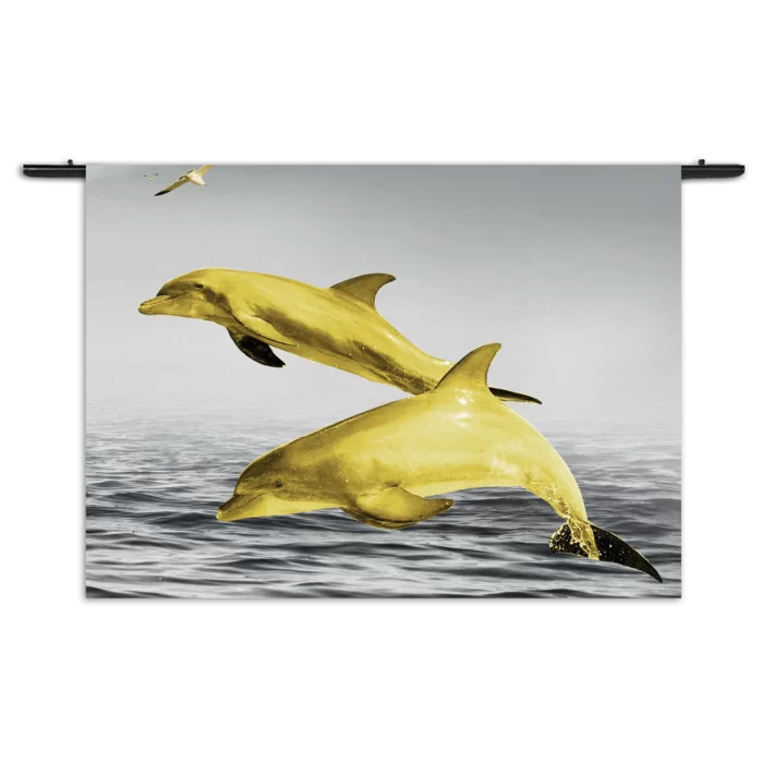 Wandkleed Springende Dolfijnen Goud 01 Rechthoek Horizontaal Template 50 70 WK Horizontaal Dieren 2 1