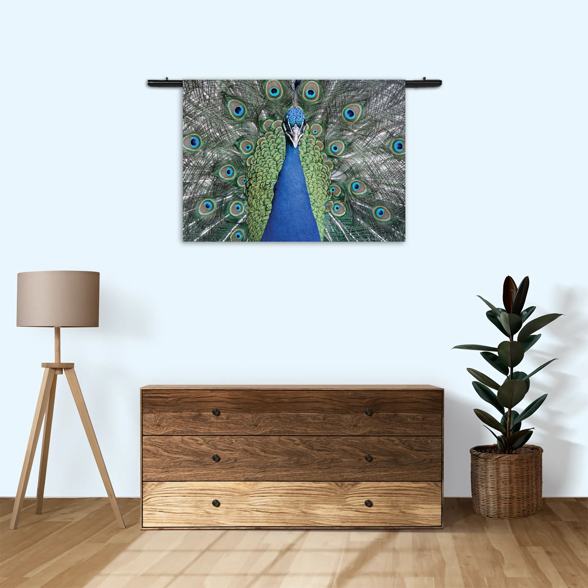 Wandkleed Blauwe Pauw Met Groene Verem Rechthoek Horizontaal Template 50 70 WK Horizontaal Dieren 20 3