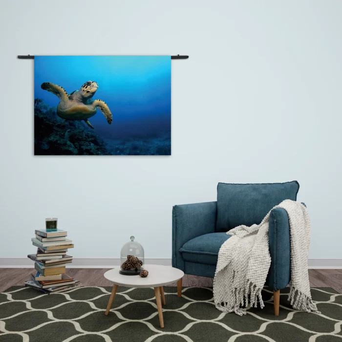 Wandkleed Zeeschildpad In Helderblauw Water 02 Rechthoek Horizontaal Template 50 70 WK Horizontaal Dieren 26 2