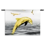 Wandkleed Springende Dolfijnen Goud 02 Rechthoek Horizontaal Template 50 70 WK Horizontaal Dieren 3 1