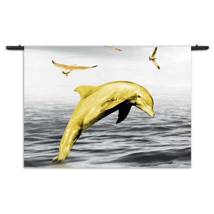 Wandkleed Springende Dolfijnen Goud 02 Rechthoek Horizontaal Template 50 70 WK Horizontaal Dieren 3 1