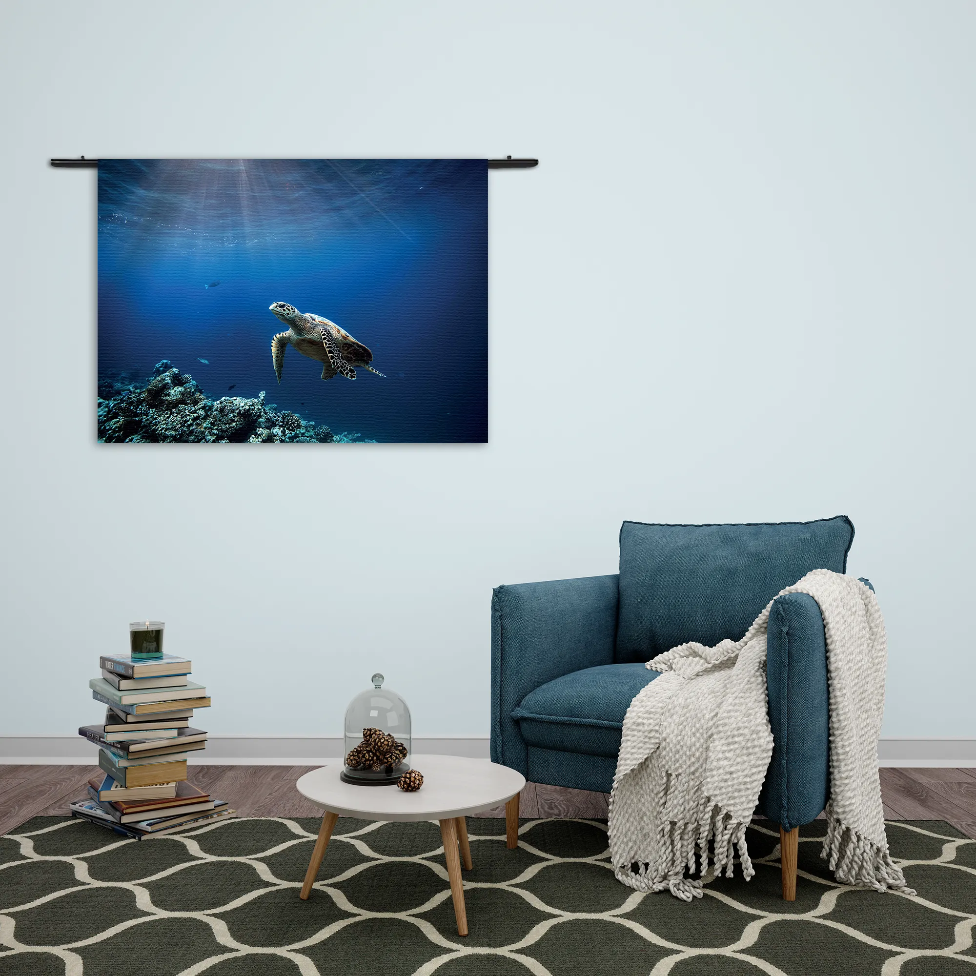 Wandkleed Zeeschildpad In Helderblauw Water 03 Rechthoek Horizontaal Template 50 70 WK Horizontaal Dieren 30 2