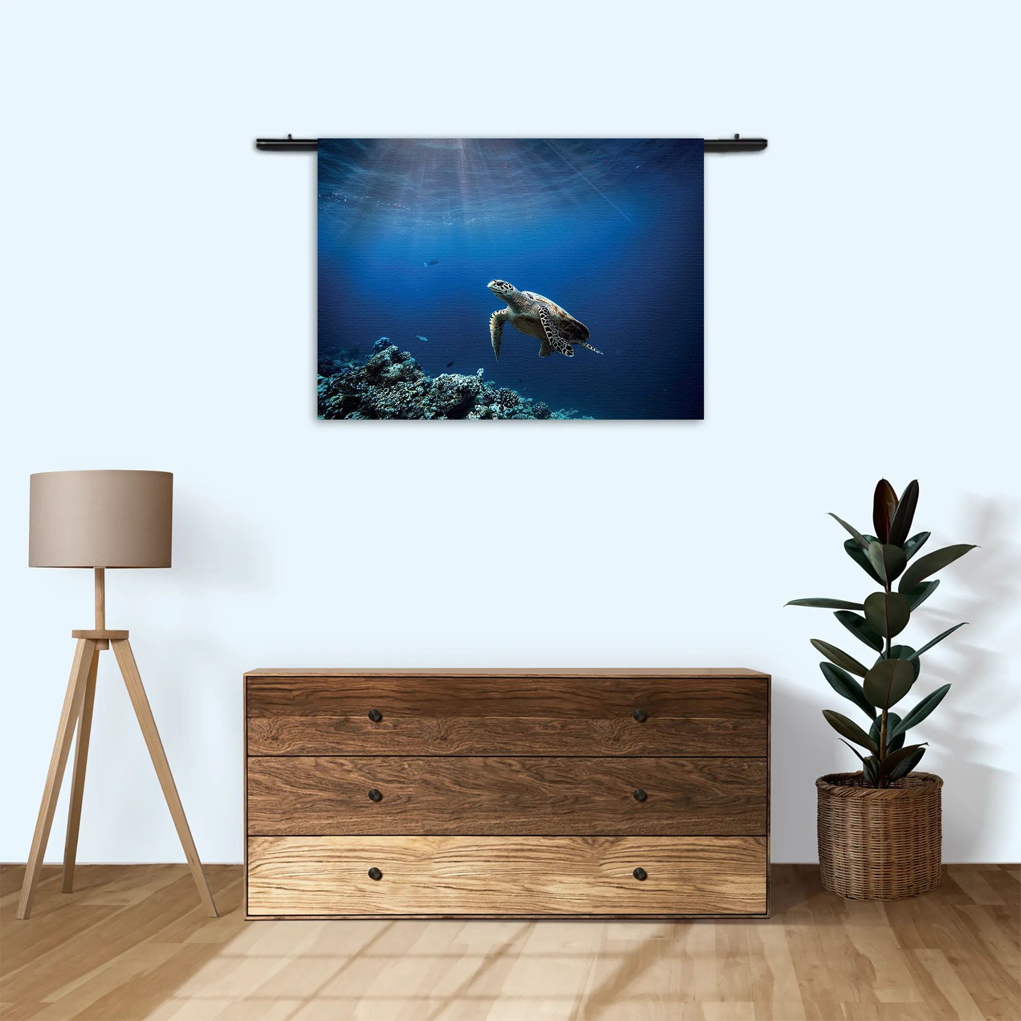 Wandkleed Zeeschildpad In Helderblauw Water 03 Rechthoek Horizontaal Template 50 70 WK Horizontaal Dieren 30 3