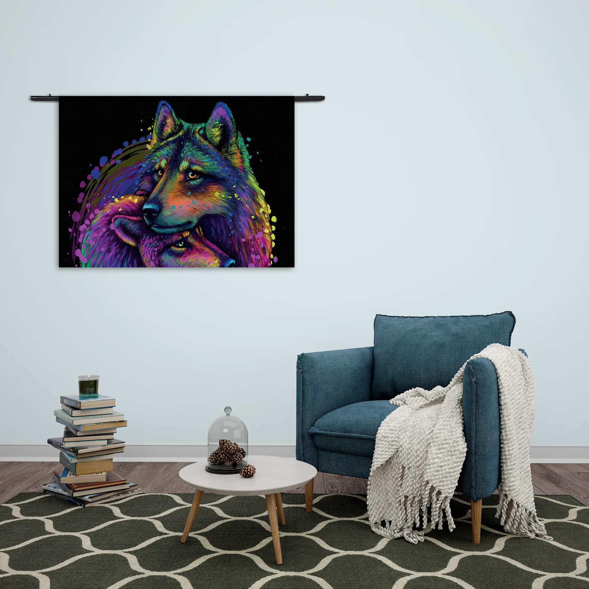 Wandkleed Colored Wolves Rechthoek Horizontaal Template 50 70 WK Horizontaal Dieren 80 2